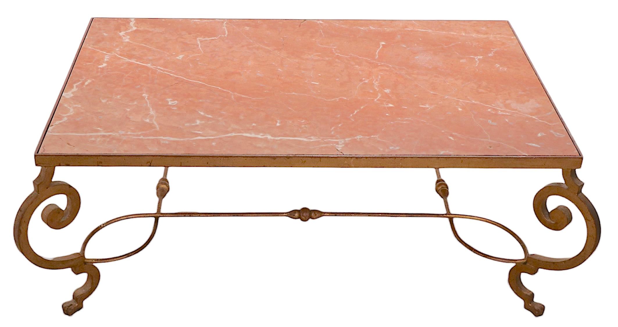 Art Deco Wrought Iron and Rouge Marble Table after Subes  from  Hotel Nevele  For Sale 2