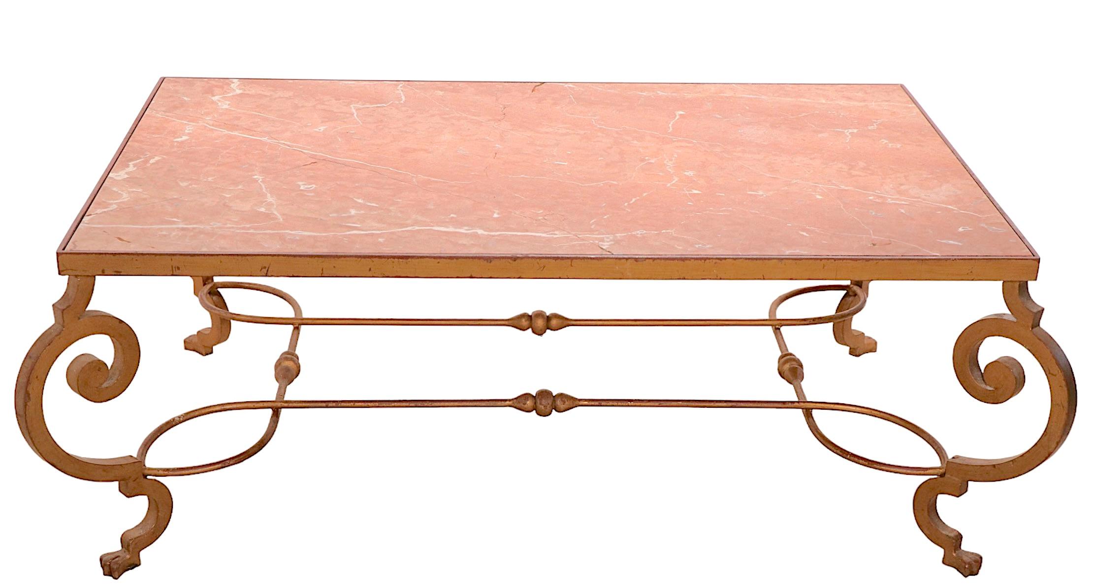 Art Deco Wrought Iron and Rouge Marble Table after Subes  from  Hotel Nevele  For Sale 4