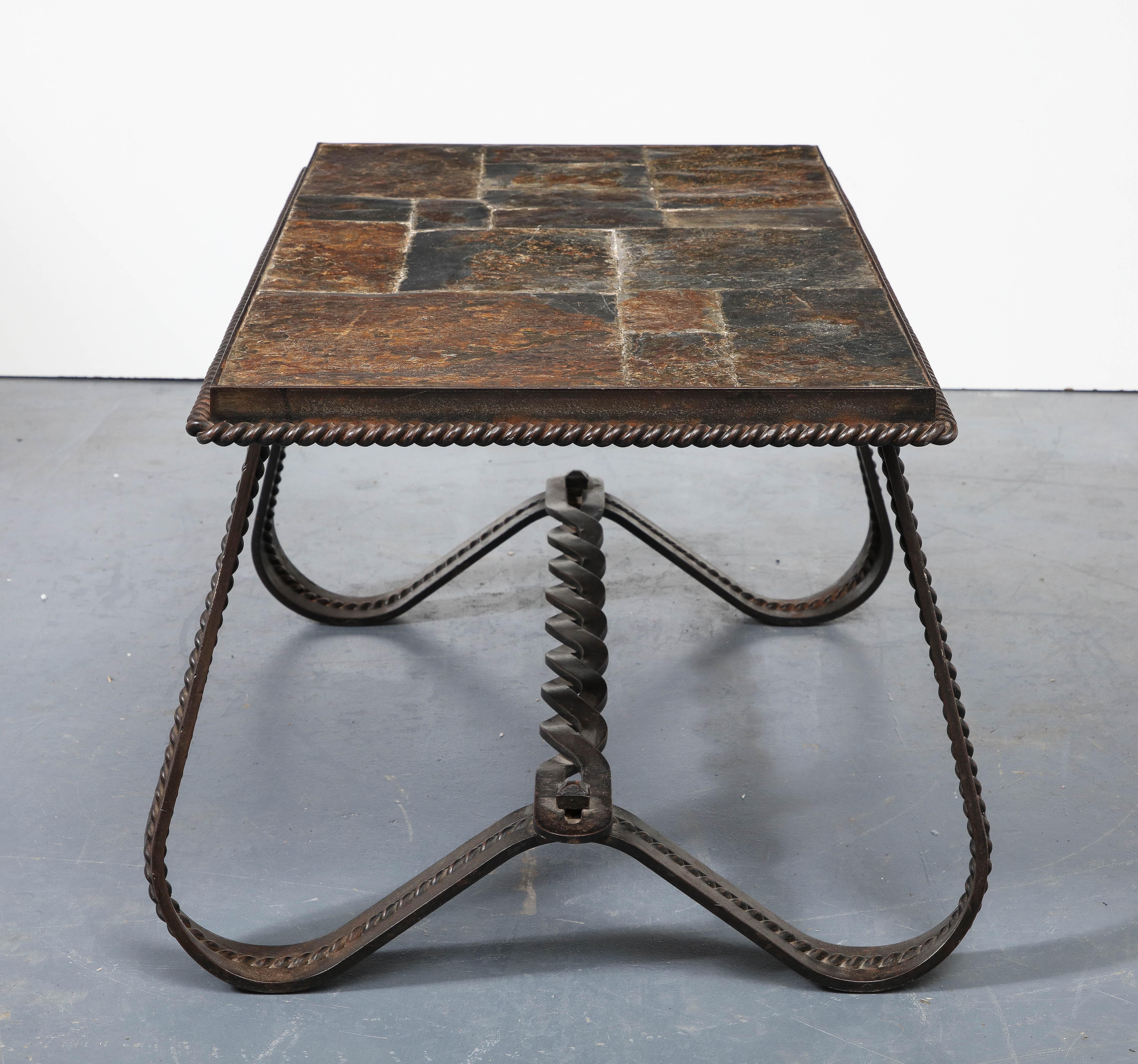 Art Deco Wrought Iron and Slate Coffee Table, France, circa 1930 For Sale 5