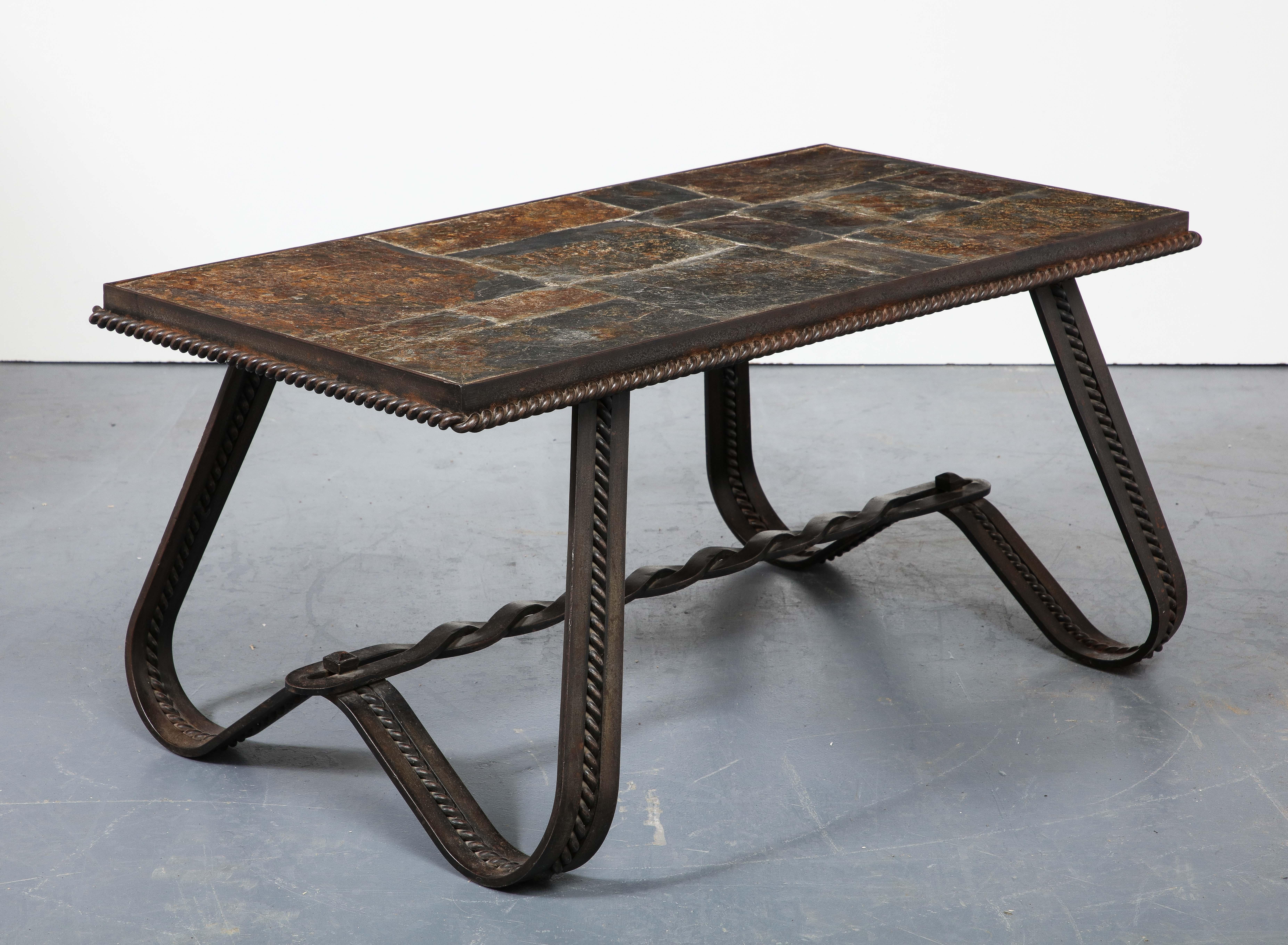 Art Deco Wrought Iron and Slate Coffee Table, France, circa 1930 For Sale 8