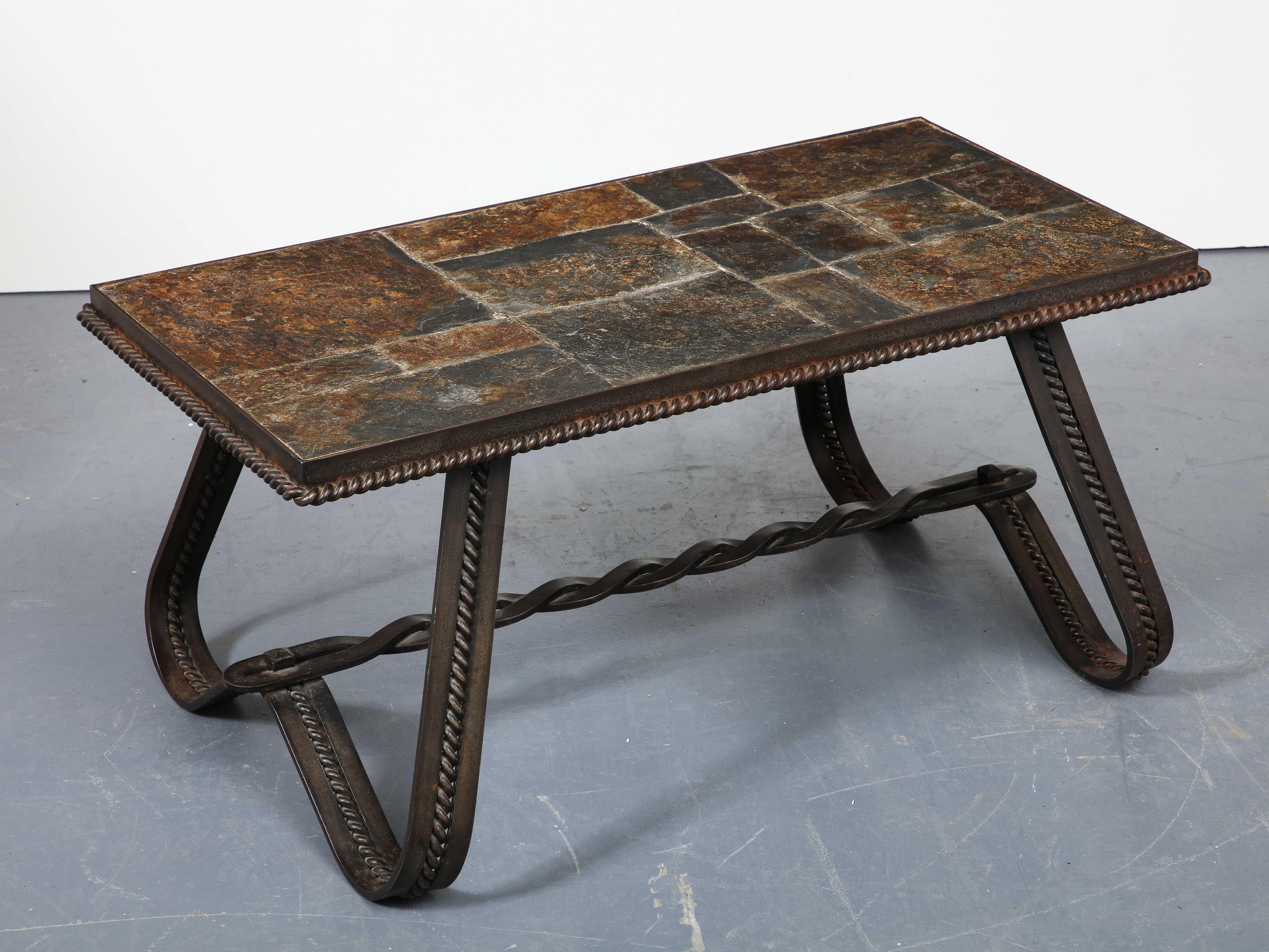 Art Deco Wrought Iron and Slate Coffee Table, France, circa 1930 For Sale 10