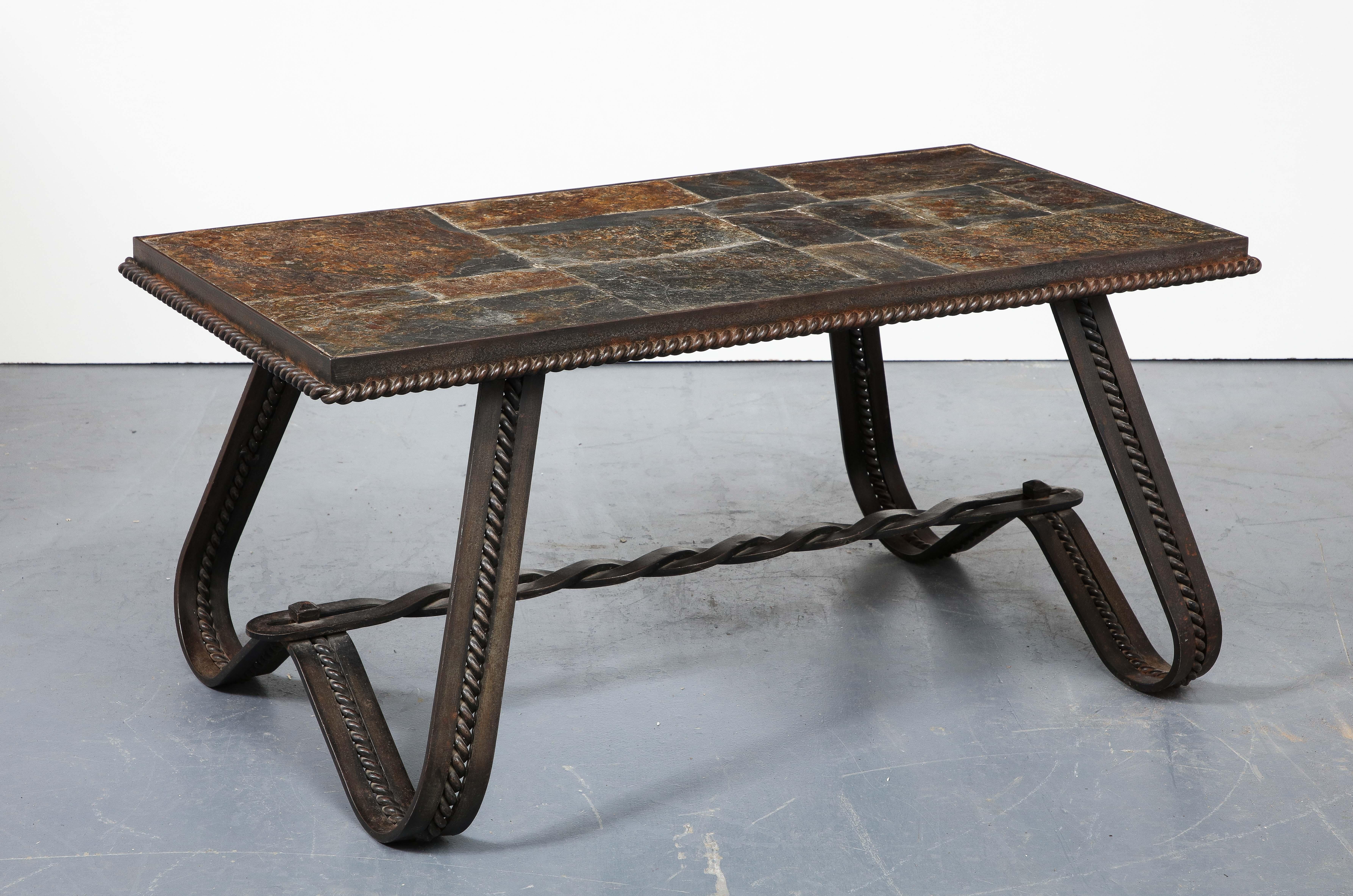 Art Deco Wrought Iron and Slate Coffee Table, France, circa 1930 For Sale 11