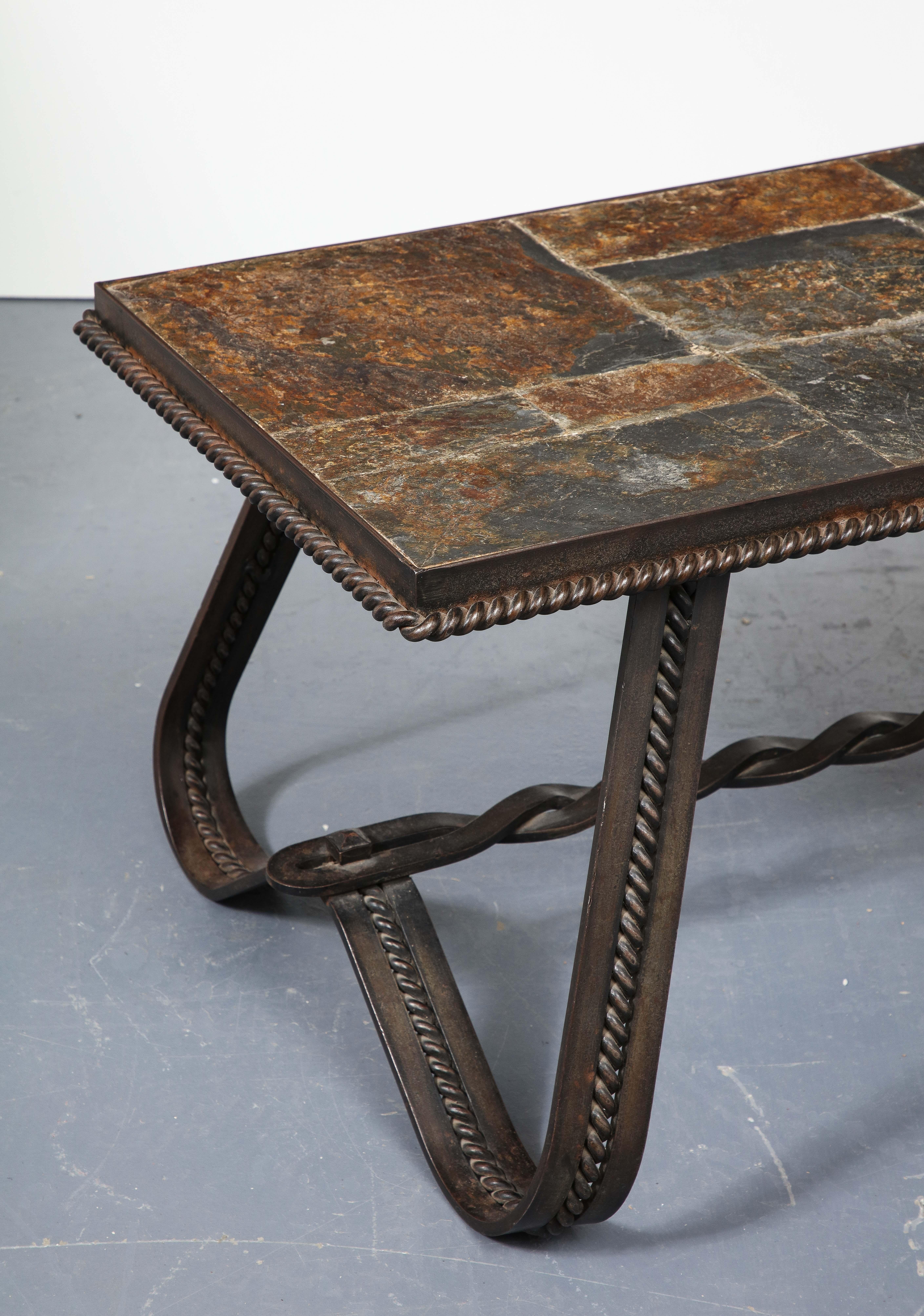 Art Deco Wrought Iron and Slate Coffee Table, France, circa 1930 For Sale 12