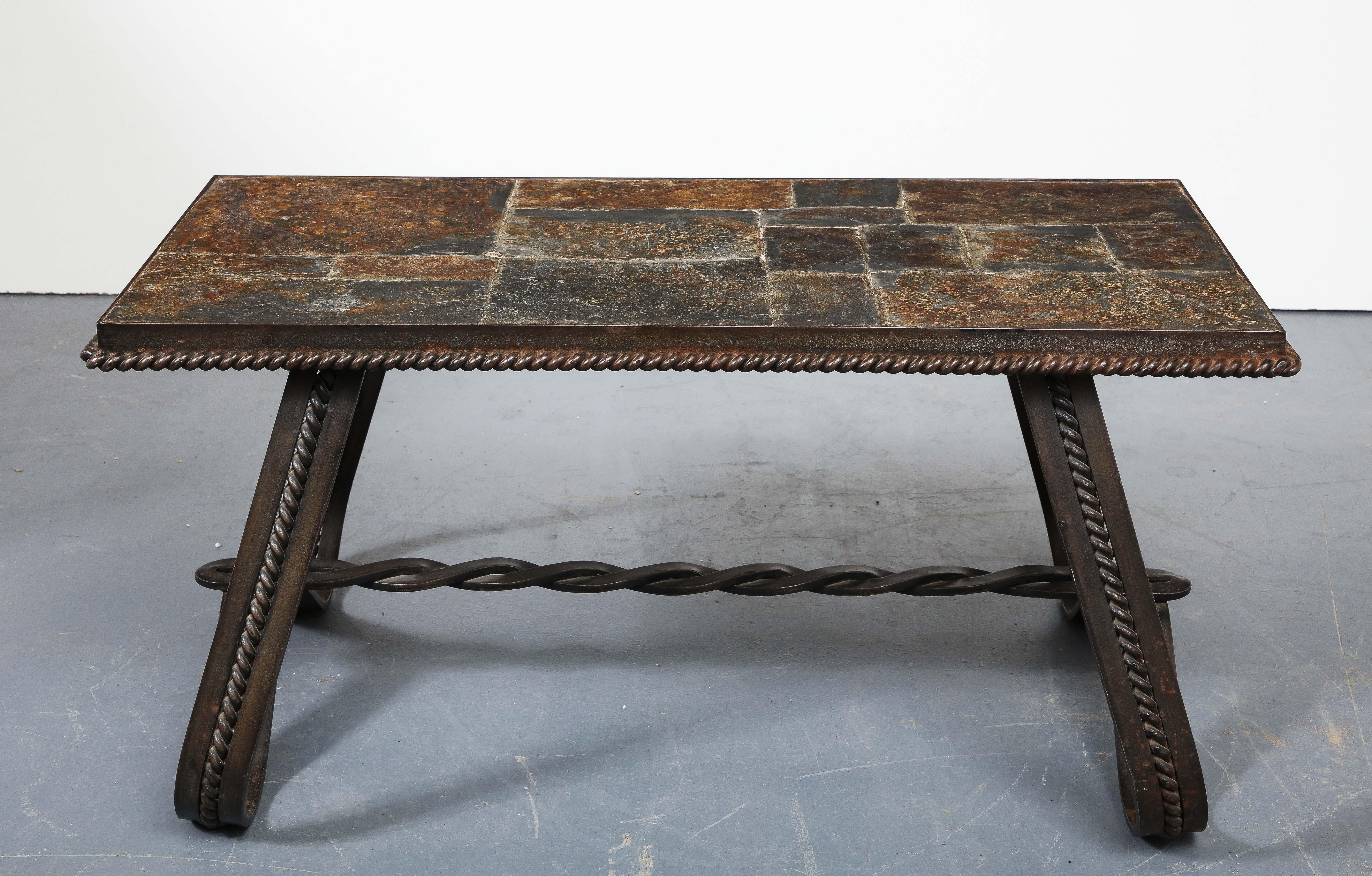 Art Deco Wrought Iron and Slate Coffee Table, France, circa 1930 For Sale 13