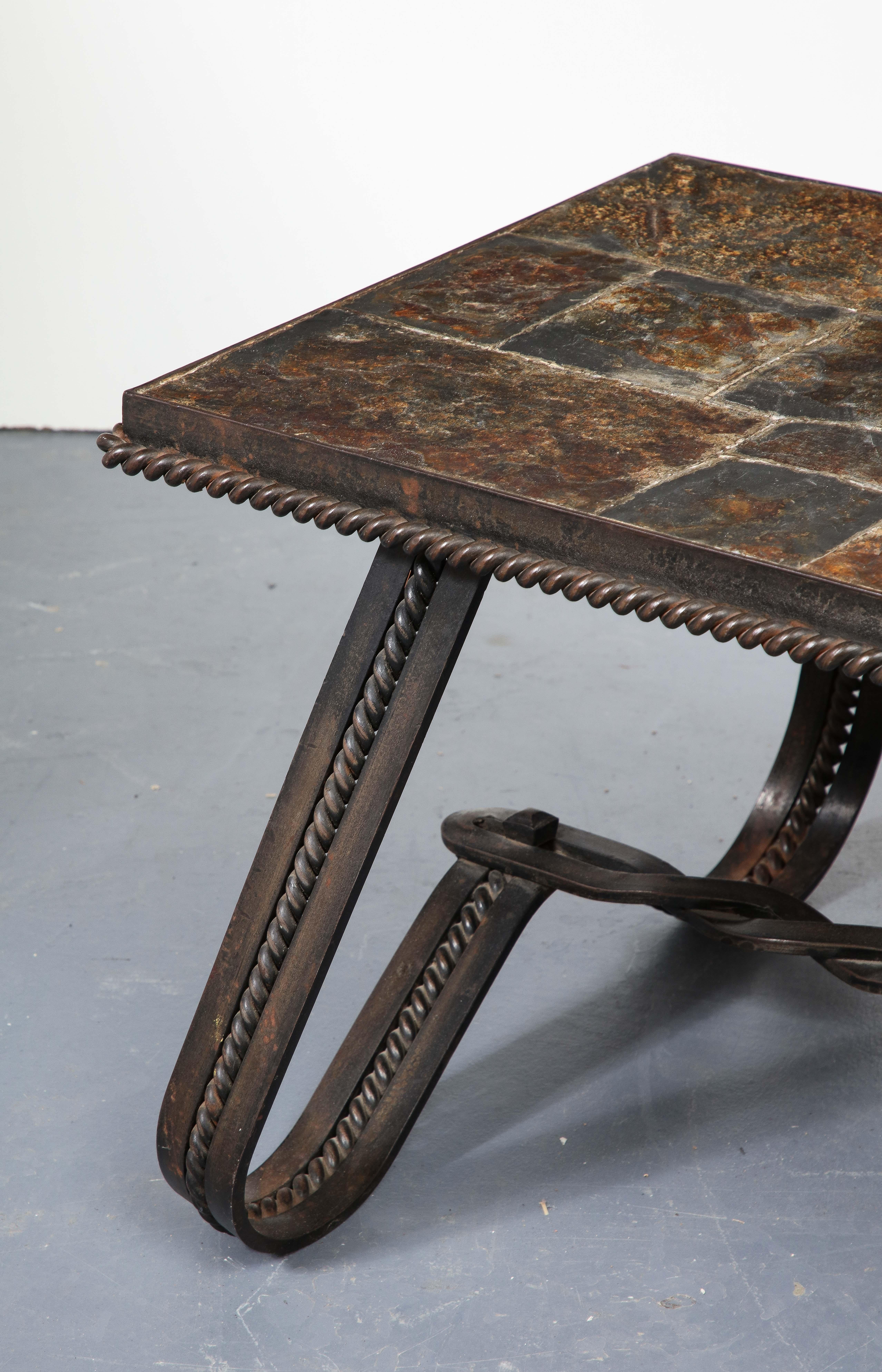 Art Deco Wrought Iron and Slate Coffee Table, France, circa 1930 For Sale 2