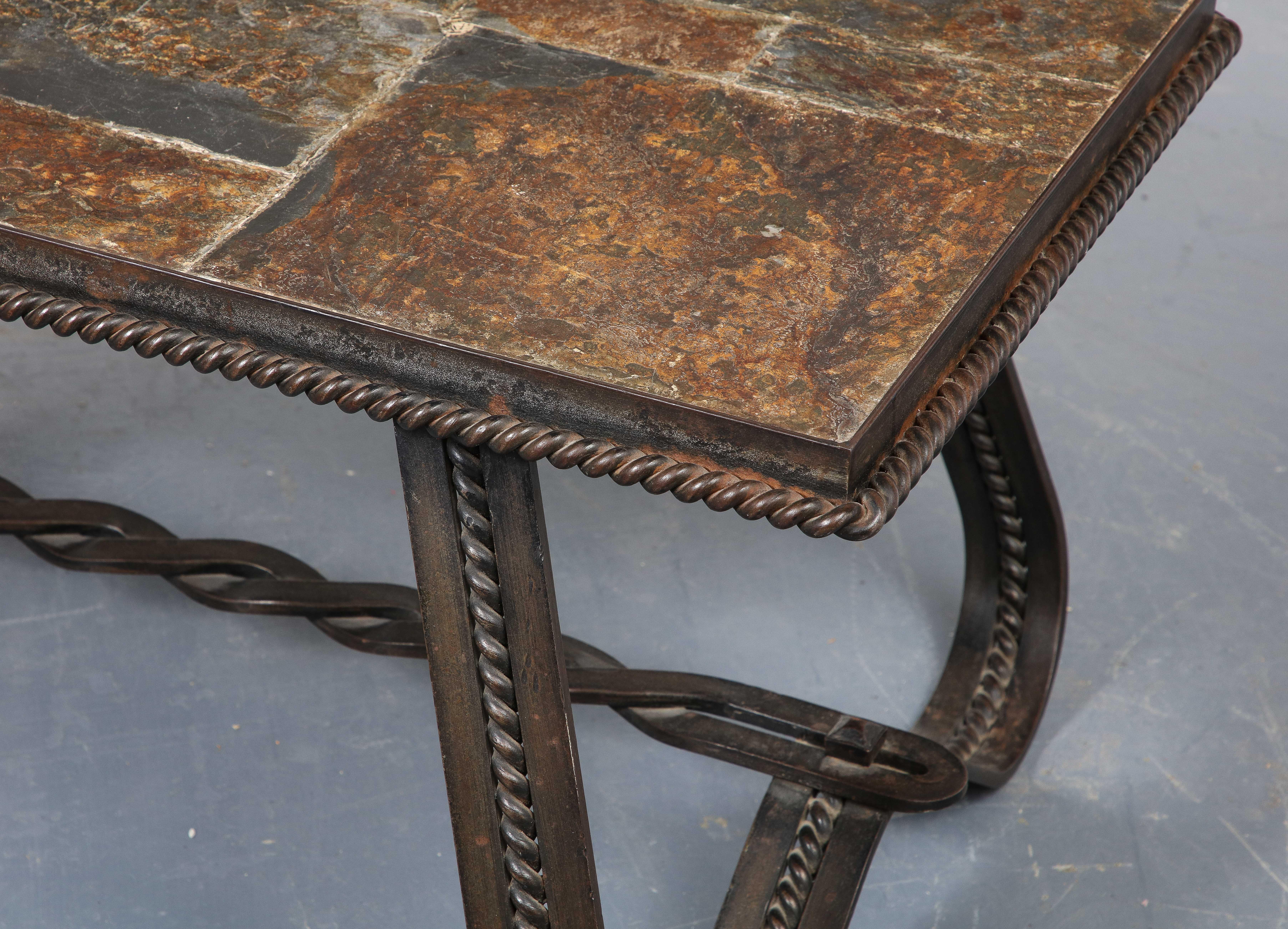 Art Deco Wrought Iron and Slate Coffee Table, France, circa 1930 For Sale 3