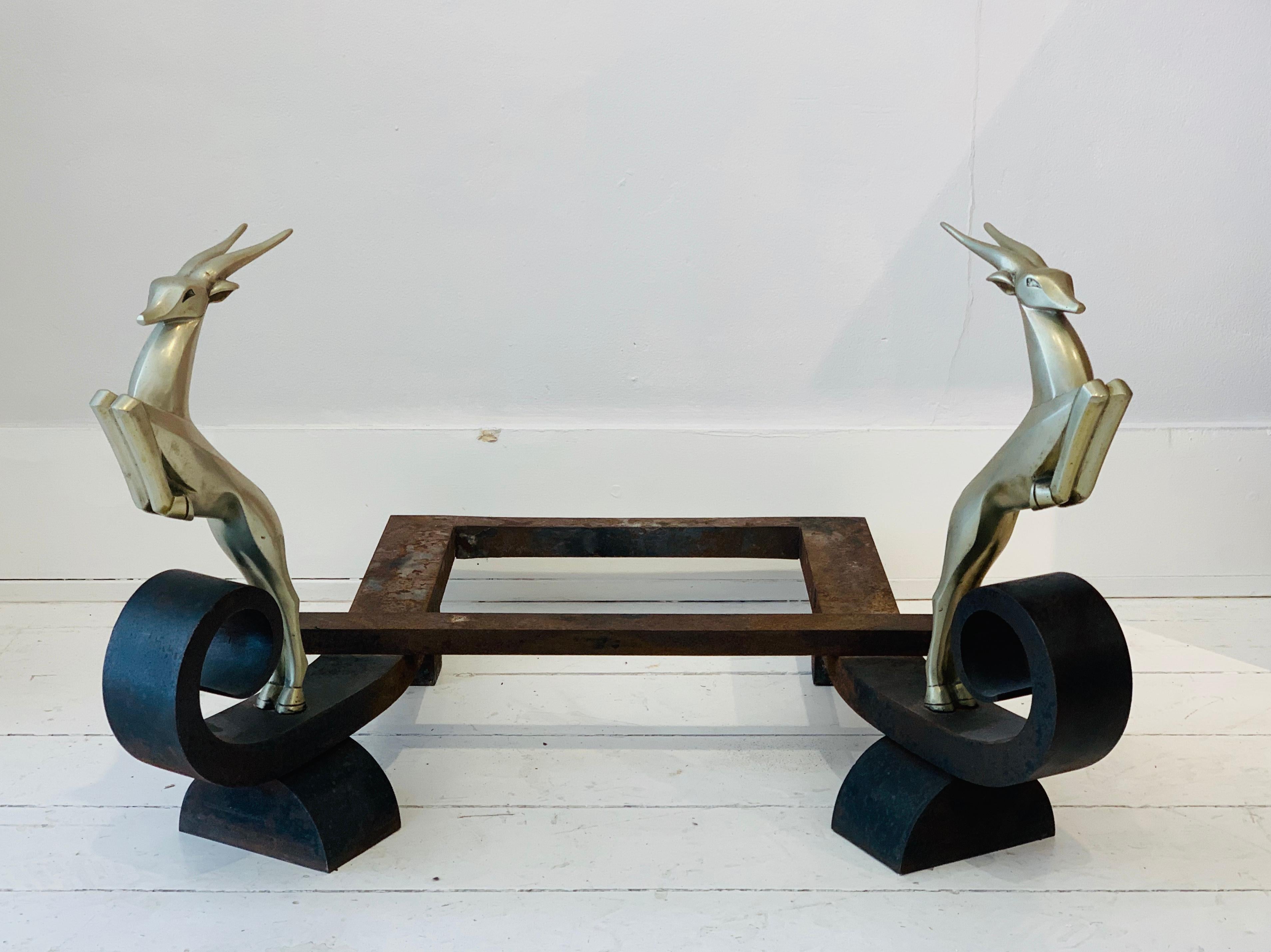 Art Deco Wrought Iron Andirons Attributed to Edgar Brandt In Good Condition In Brussels, BE