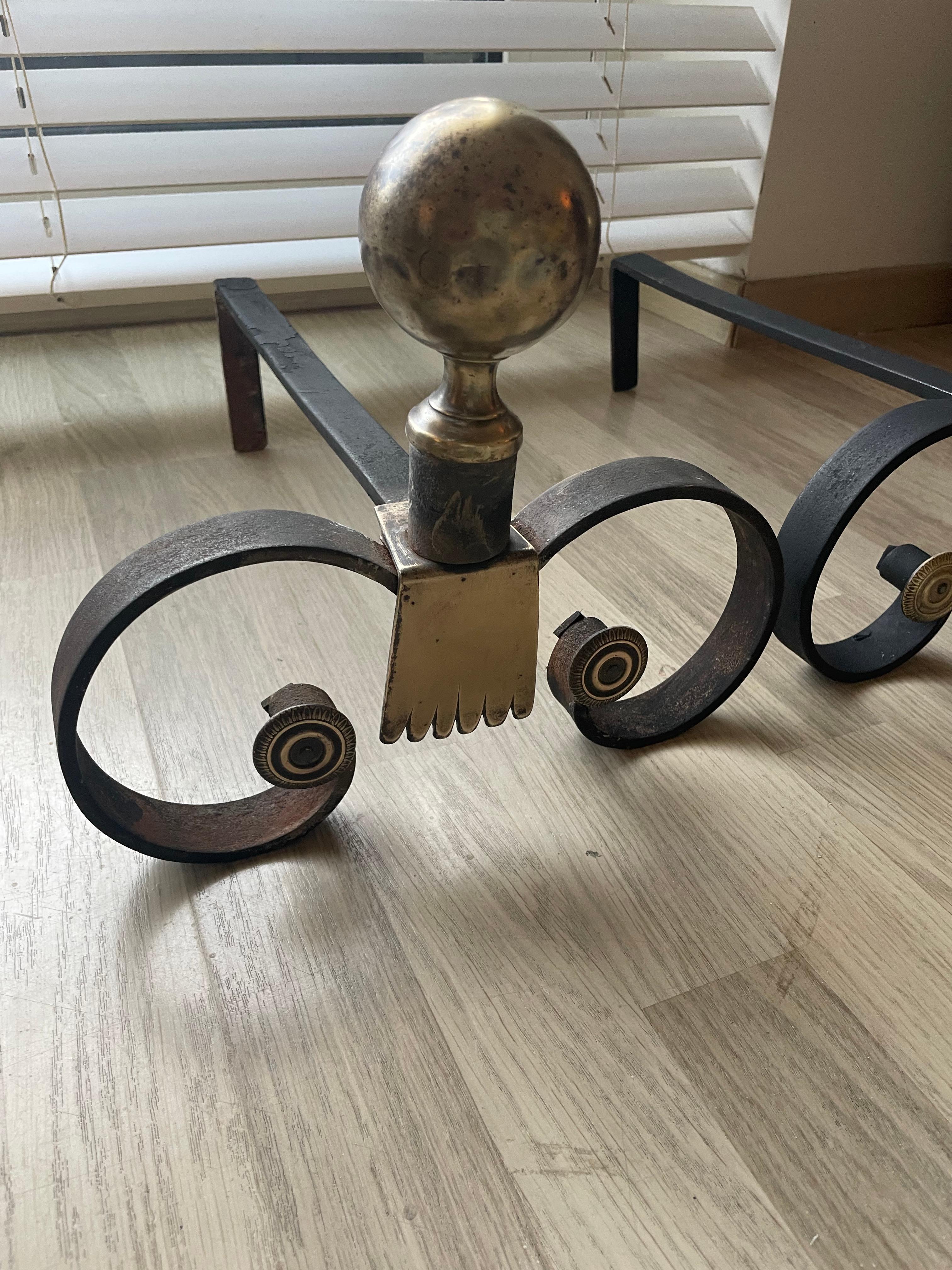 Andirones Art Decó de hierro forjado al estilo de. Gilbert Poillerat, Francia 1935. en venta 1