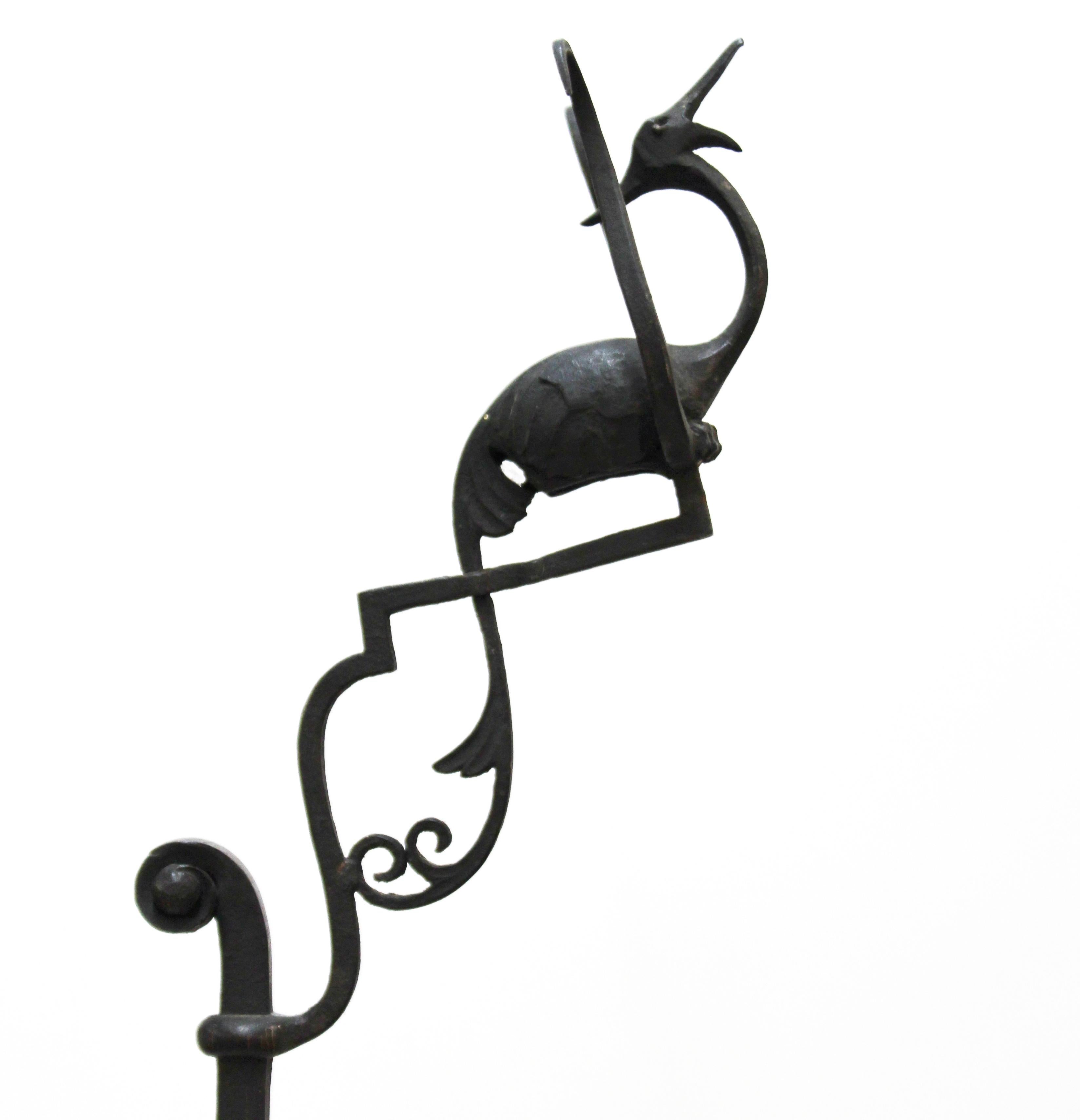 Art Deco Wrought Iron Ashtray with Phoenix Motif Stand 4