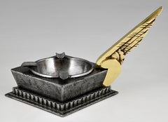Art Deco Wrought Iron Ashtray with Wing Edgar Brandt, 1930