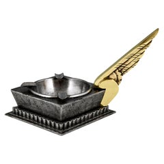 Art Deco Wrought Iron Ashtray with Wing Edgar Brandt, 1930
