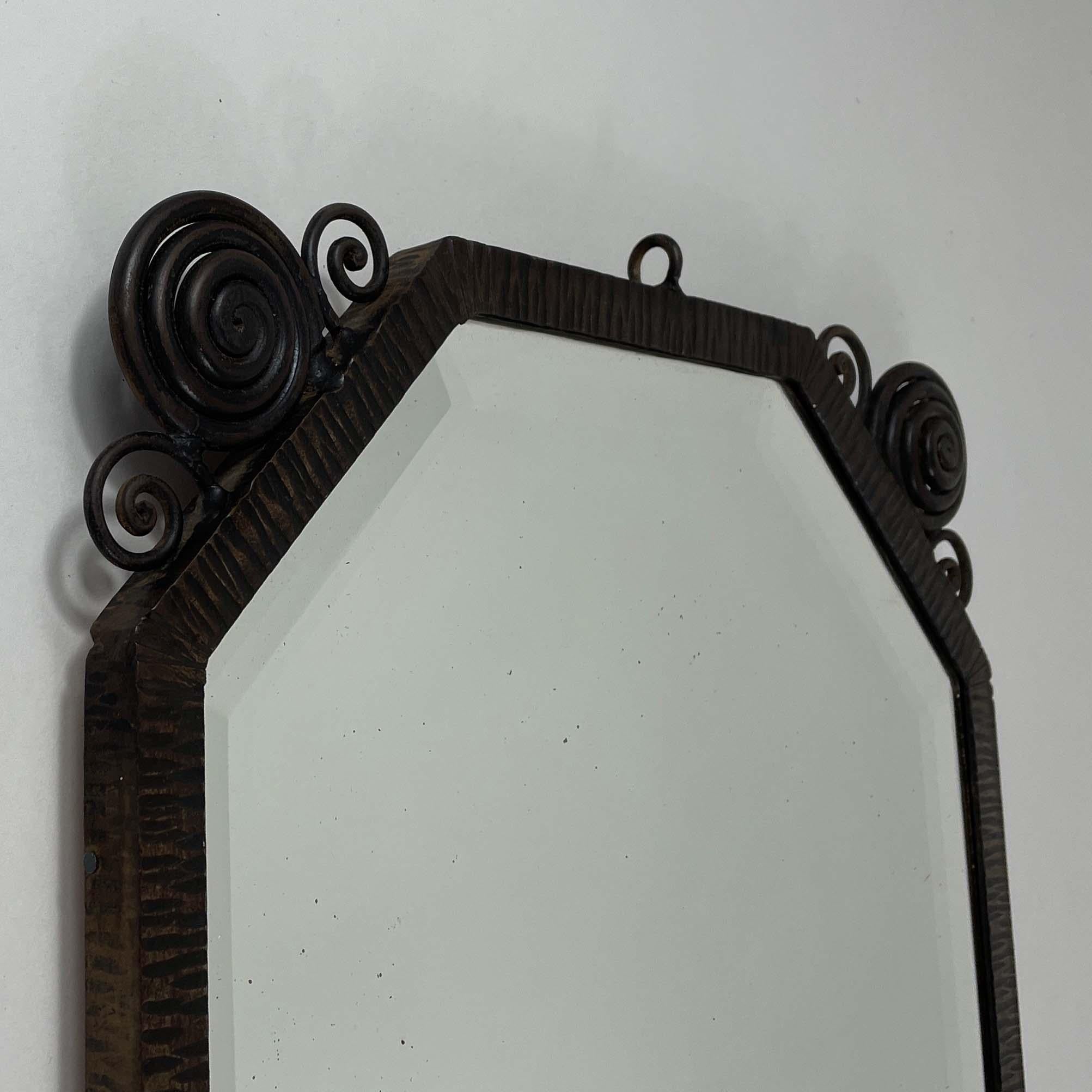 Art Deco Wrought Iron Beveled Wall Mirror, France 1920s For Sale 5