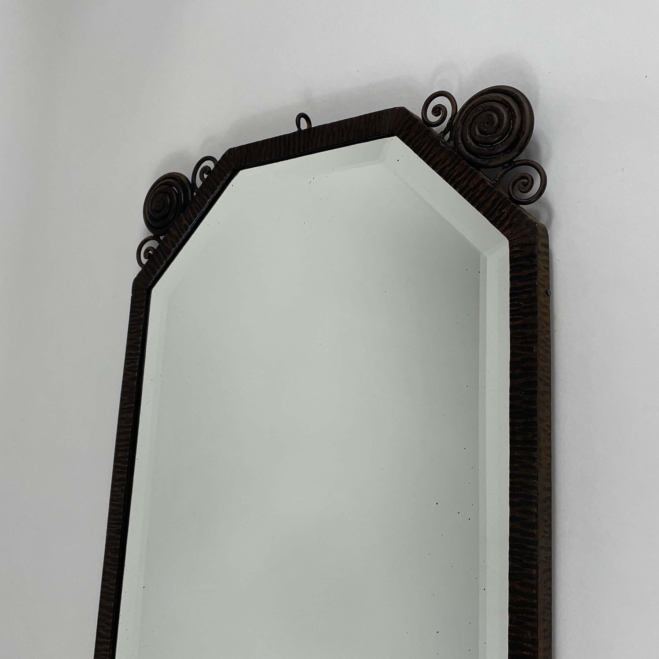 Art Deco Wrought Iron Beveled Wall Mirror, France 1920s For Sale 6