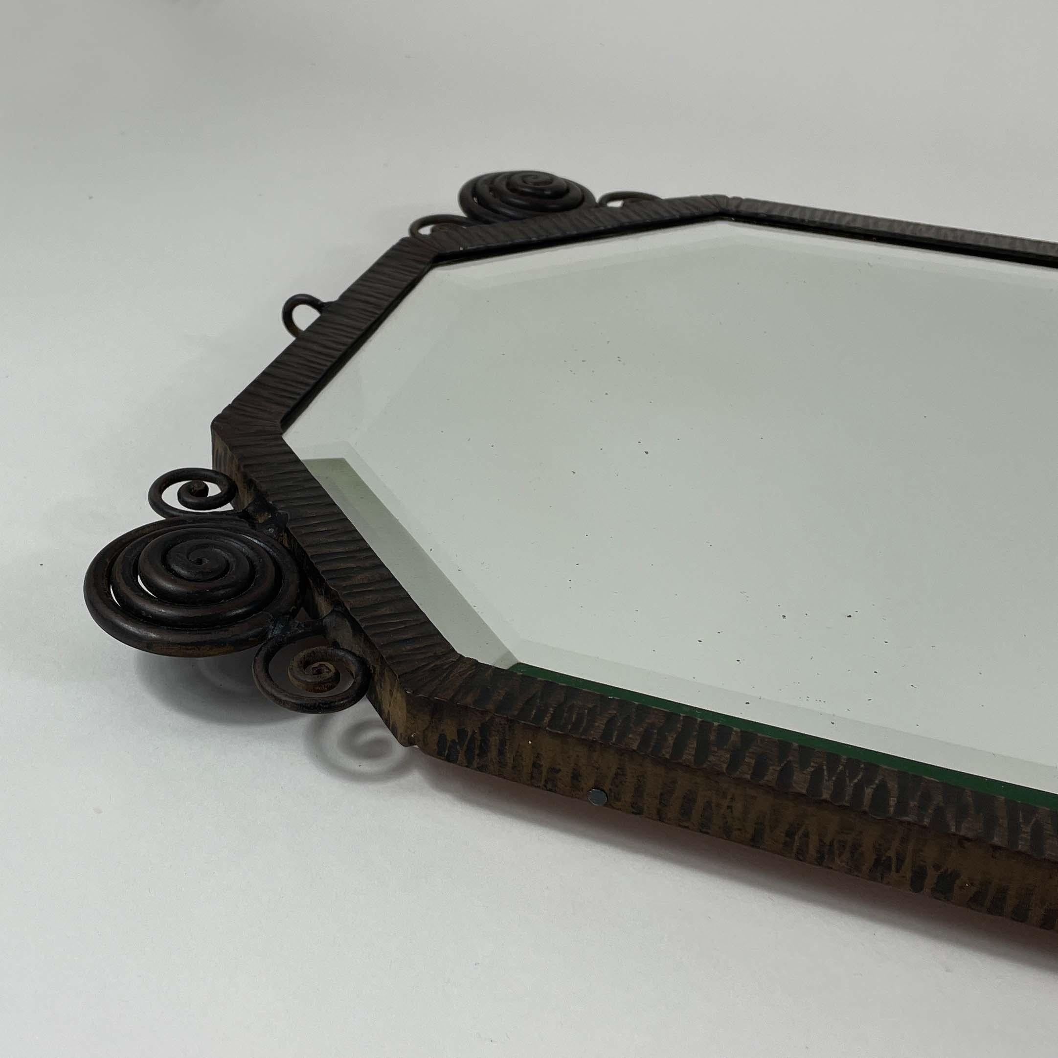 Art Deco Wrought Iron Beveled Wall Mirror, France 1920s For Sale 9