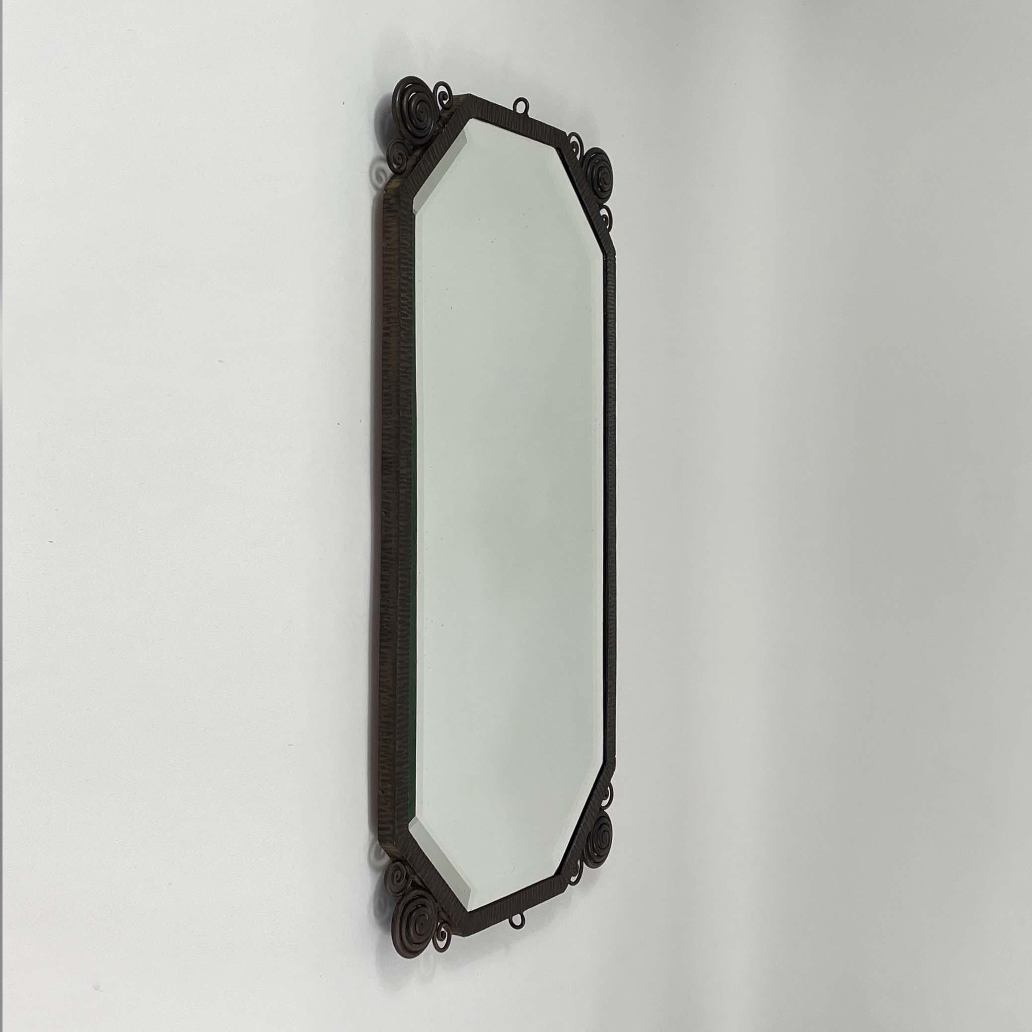Art Deco Wrought Iron Beveled Wall Mirror, France 1920s In Good Condition For Sale In NUEMBRECHT, NRW