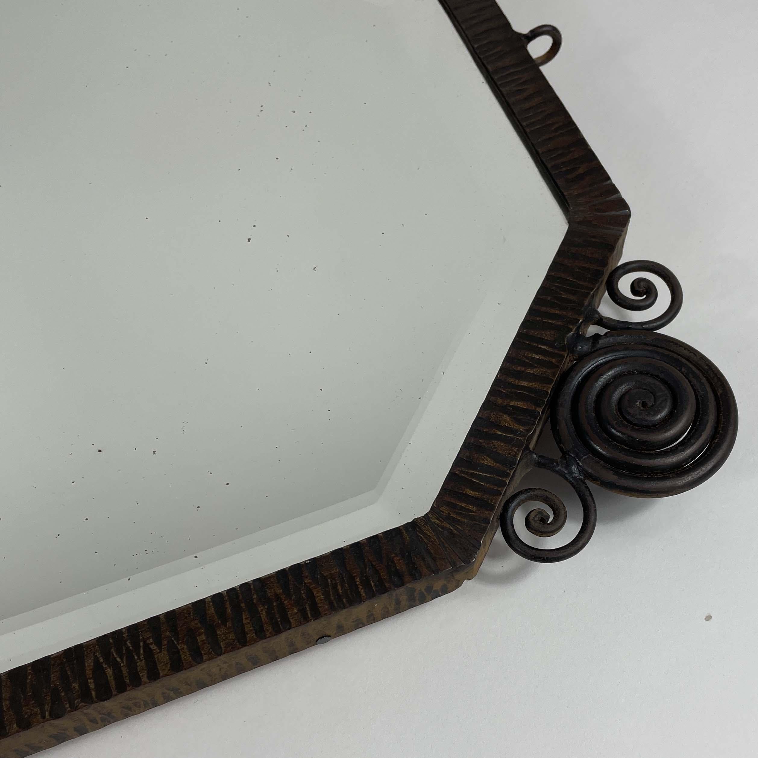Art Deco Wrought Iron Beveled Wall Mirror, France 1920s For Sale 1