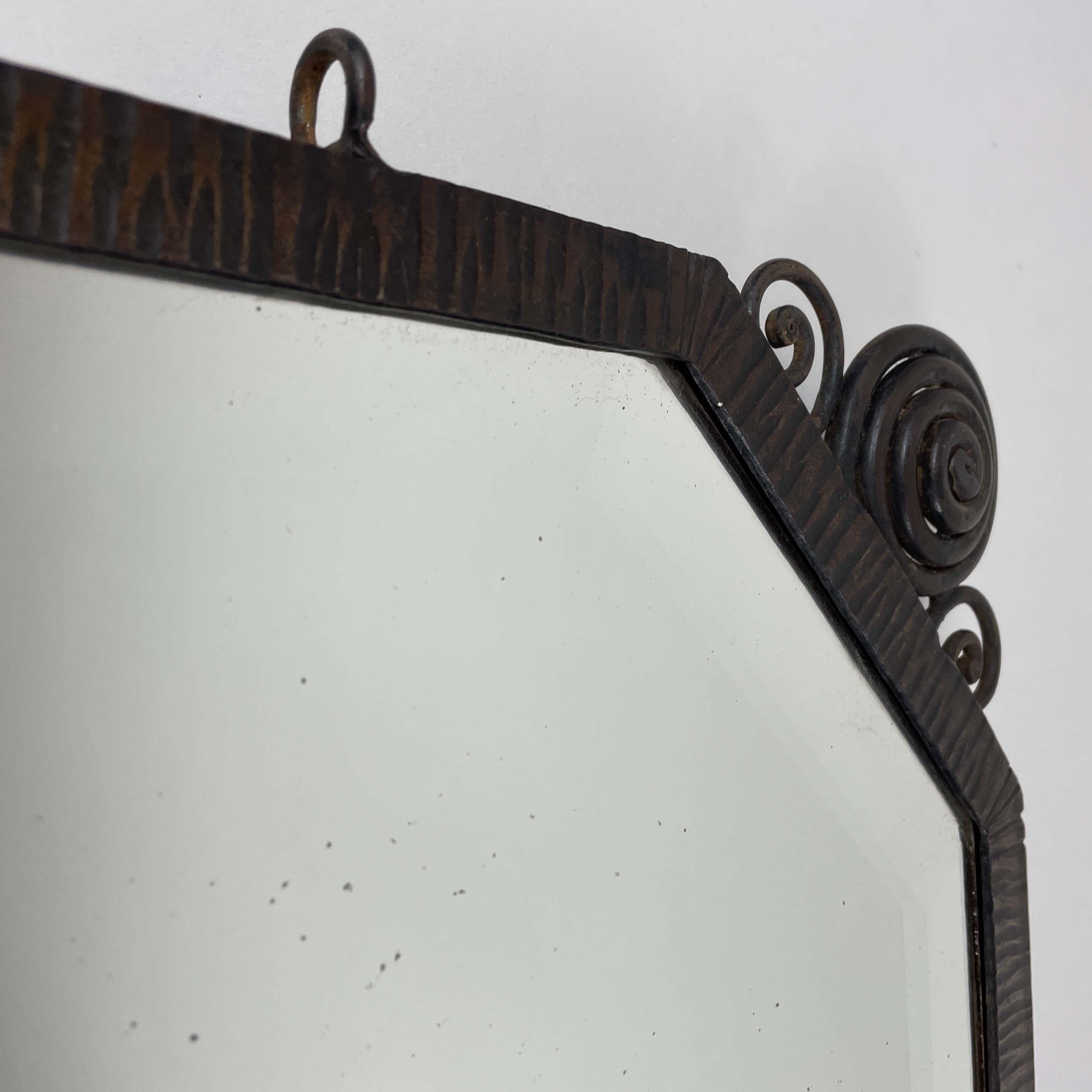 Art Deco Wrought Iron Beveled Wall Mirror, France 1920s For Sale 2