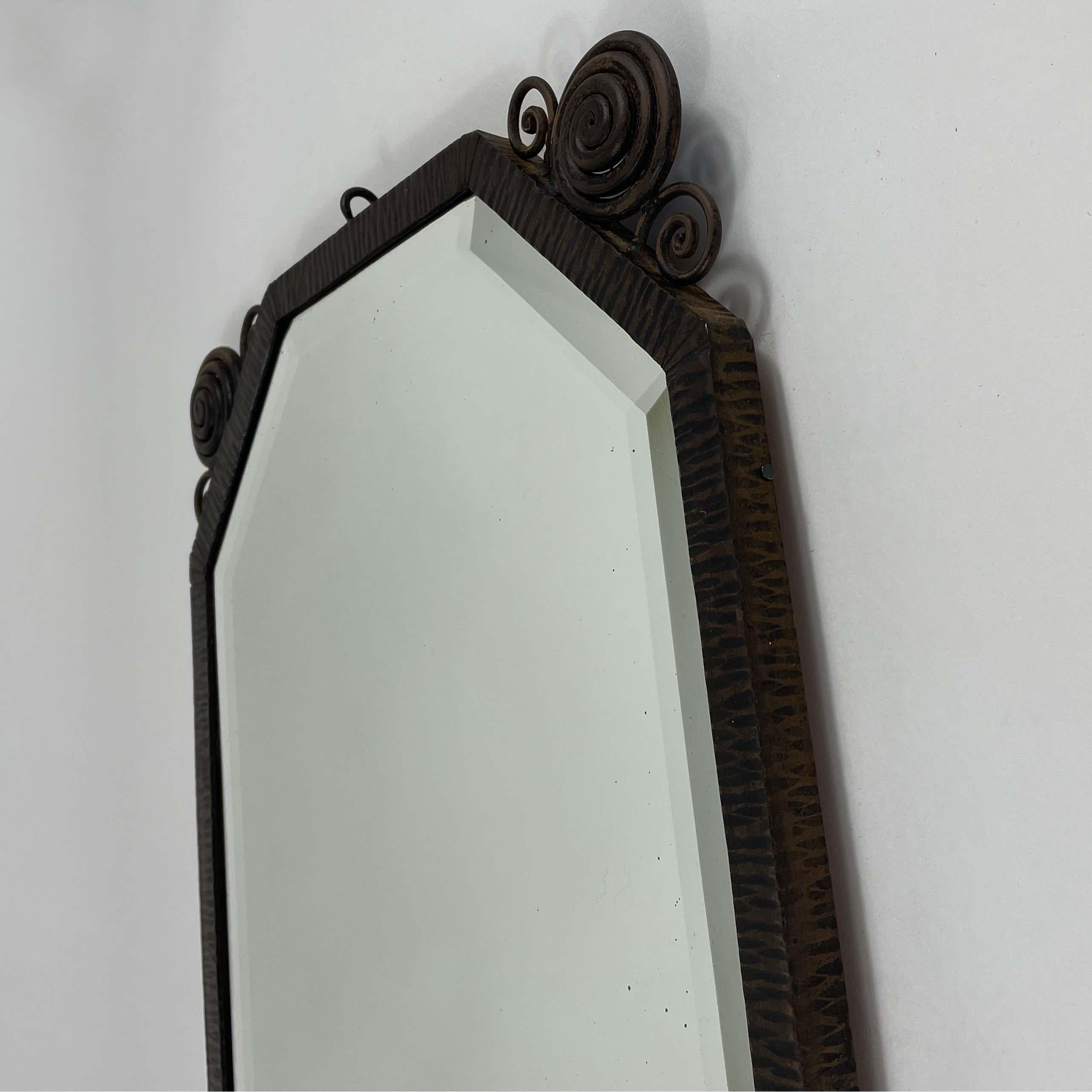 Art Deco Wrought Iron Beveled Wall Mirror, France 1920s For Sale 4