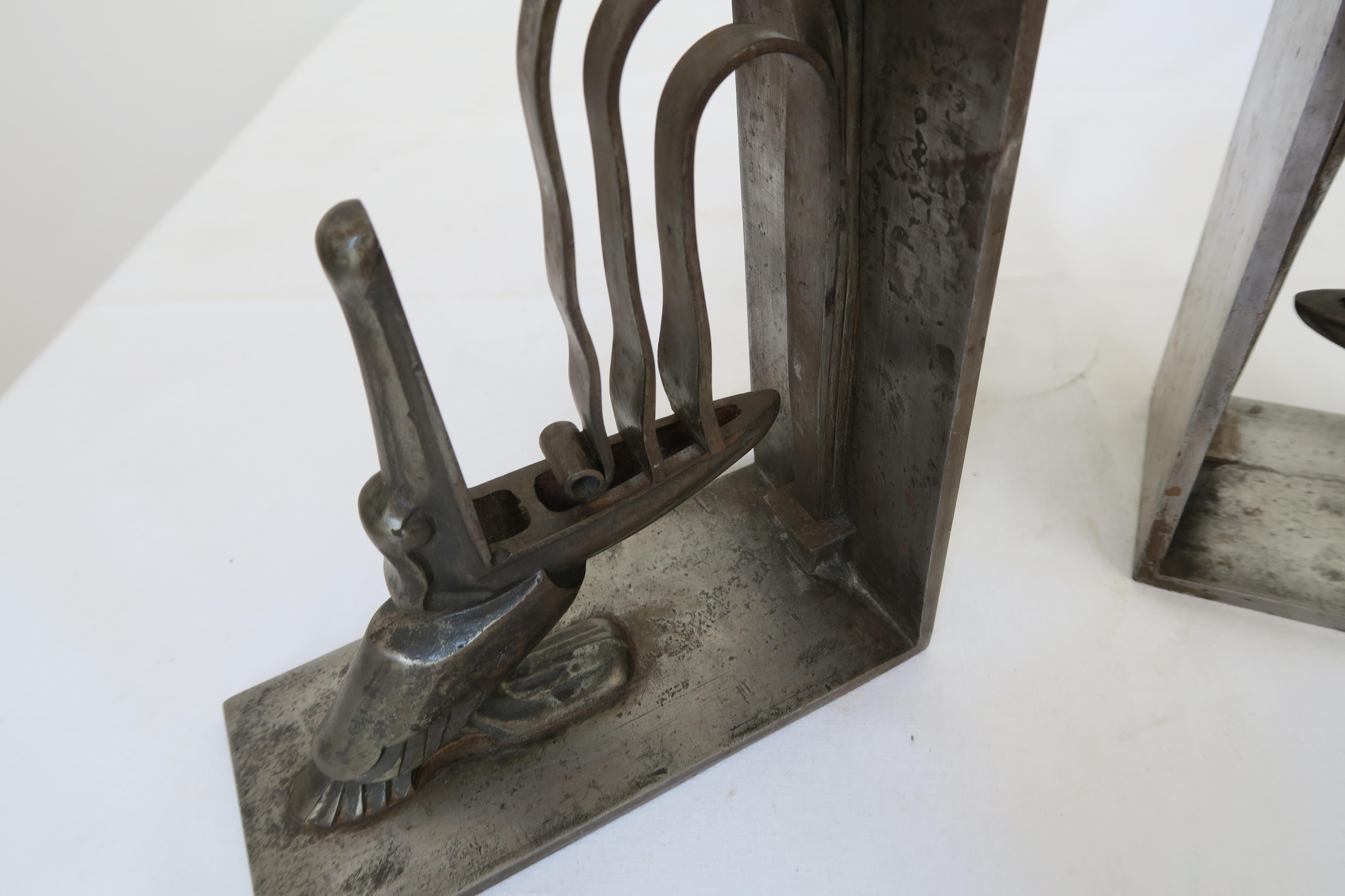20th Century Art Deco Wrought Iron Bookends with Pelican Motif by Edgar Brandt 