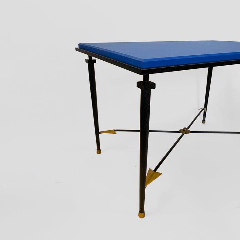 Art Deco Wrought Iron and Brass Arrows Side Table in the Style of André ...