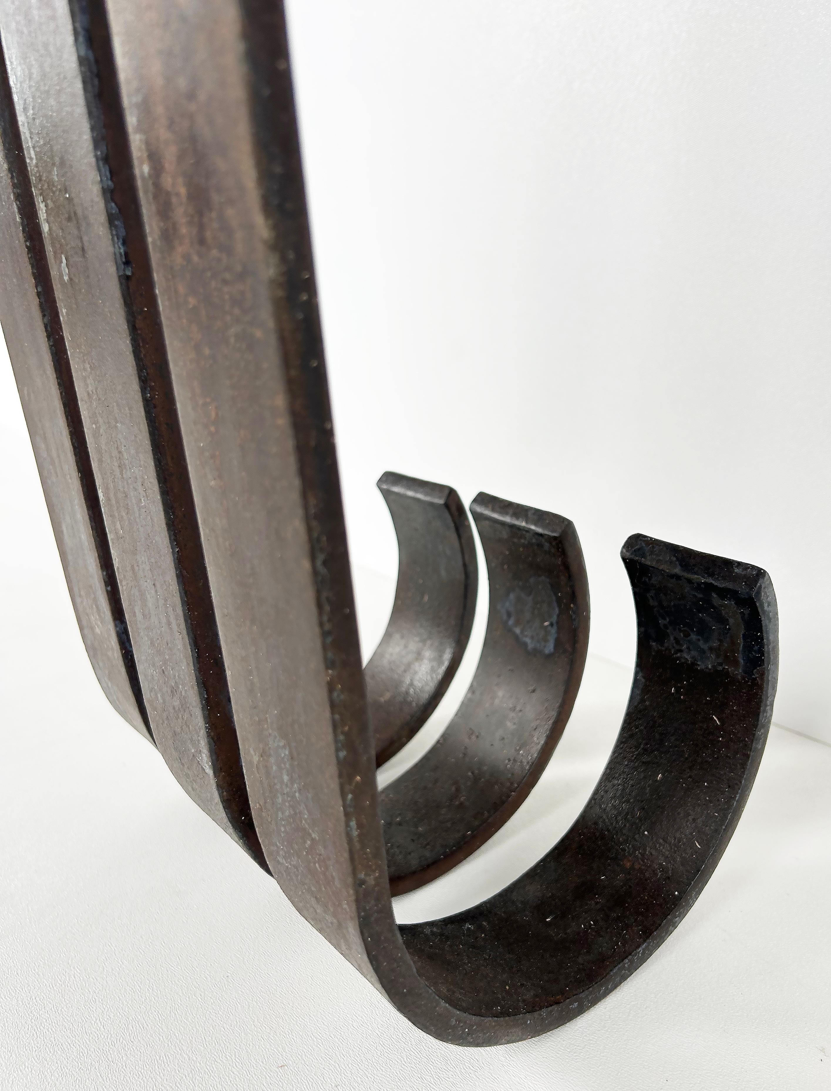 Art Deco Wrought Iron, Brass, Marble Console Table, Subes Manner For Sale 5