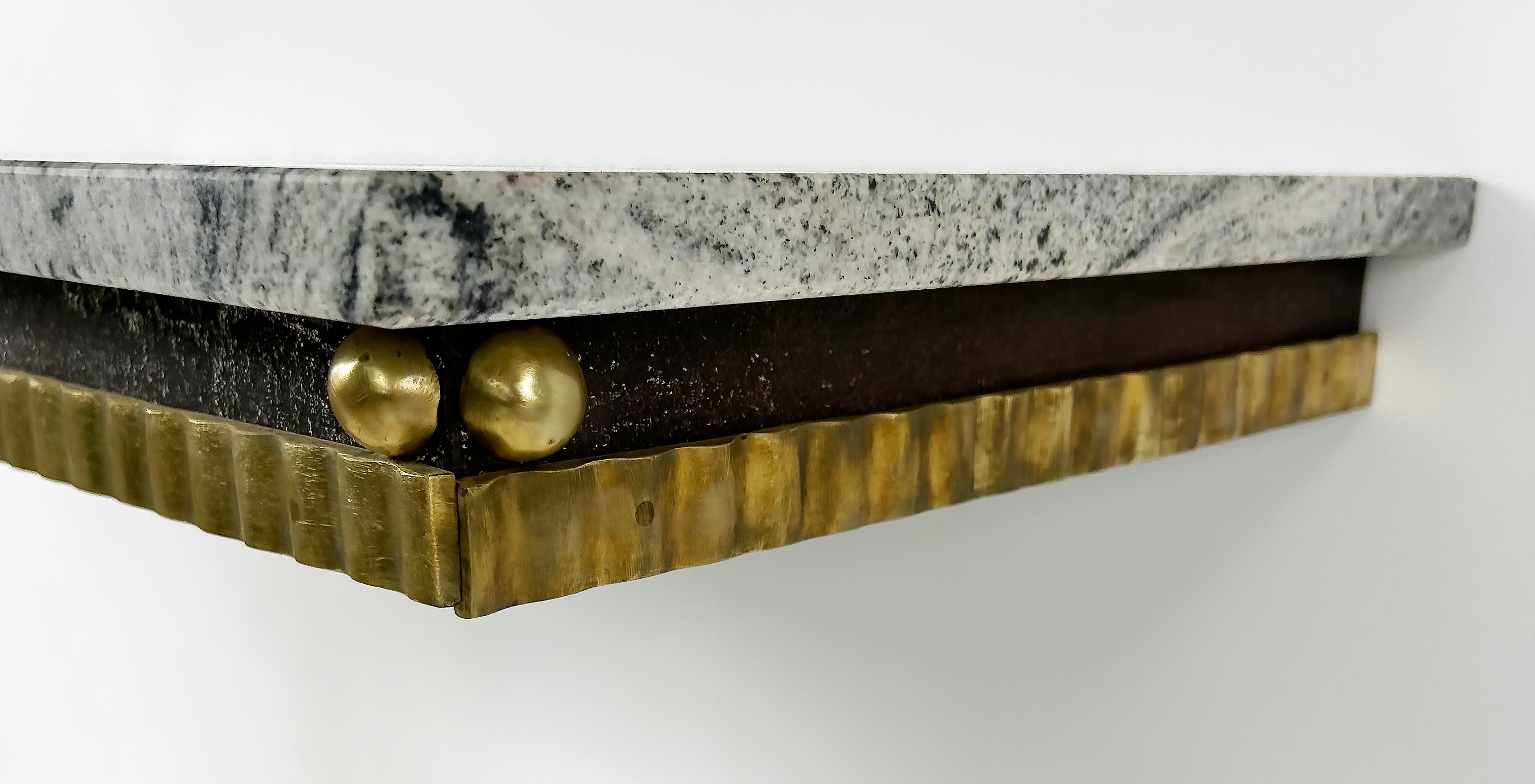Art Deco Wrought Iron, Brass, Marble Console Table, Subes Manner For Sale 2