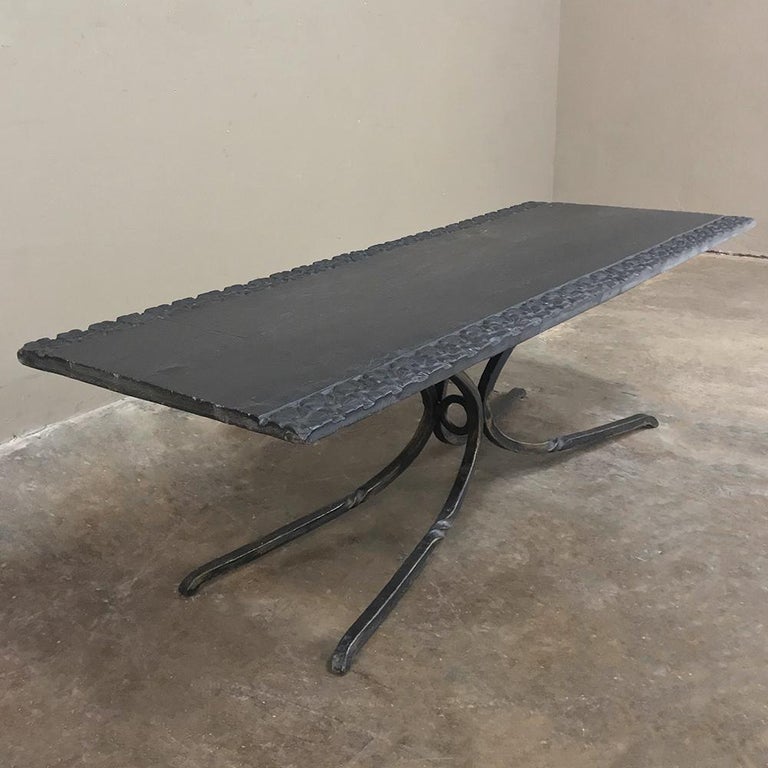 Art Deco Wrought Iron and Carved Slate Coffee Table at 1stDibs