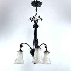 Art Deco Schmiedeeisen Deckenlampe, 1920er Jahre