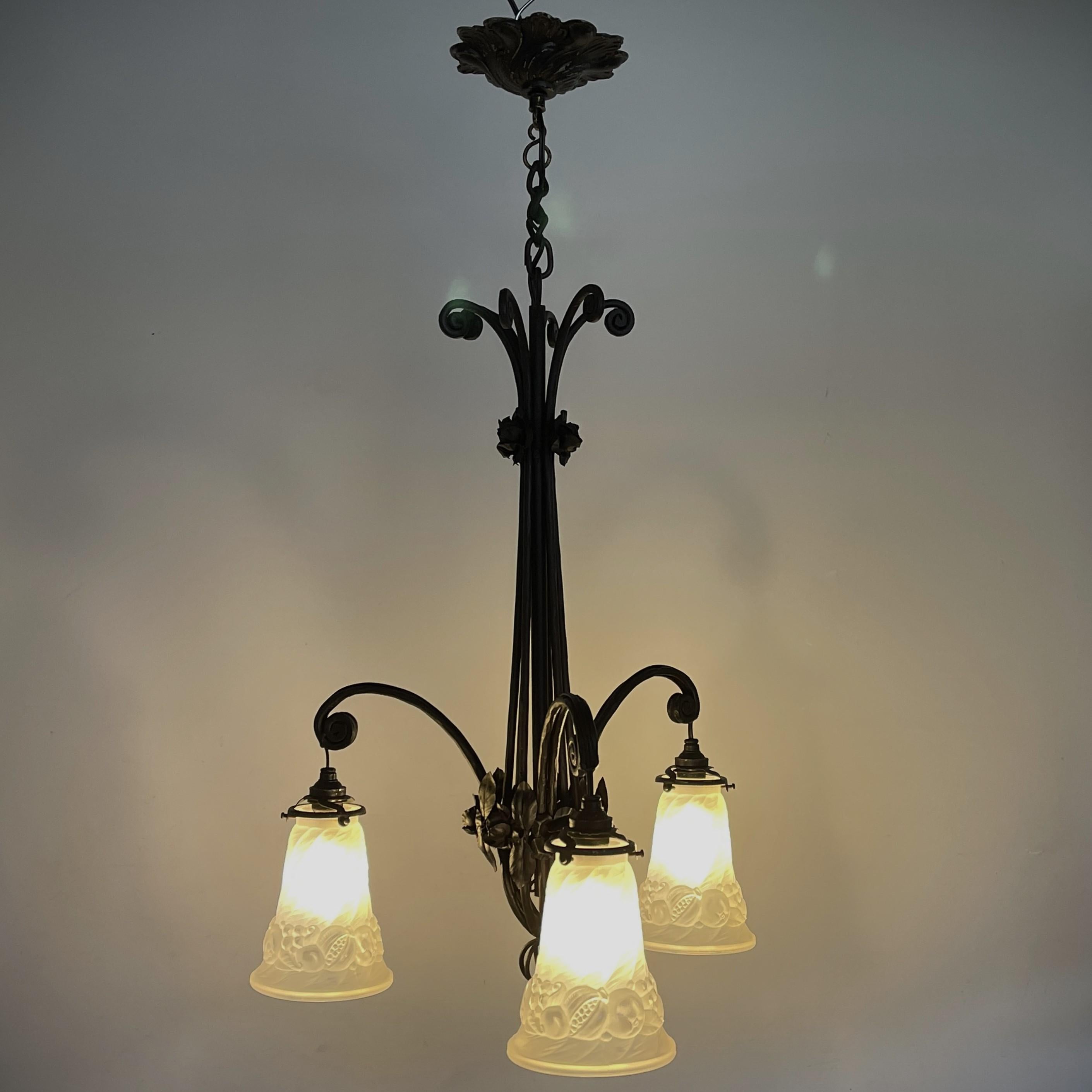French Art Deco wrought iron Ceiling Lamp, 1920s For Sale