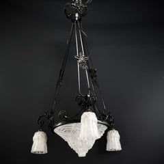 Art Deco wrought iron Ceiling Lamp, 1930s