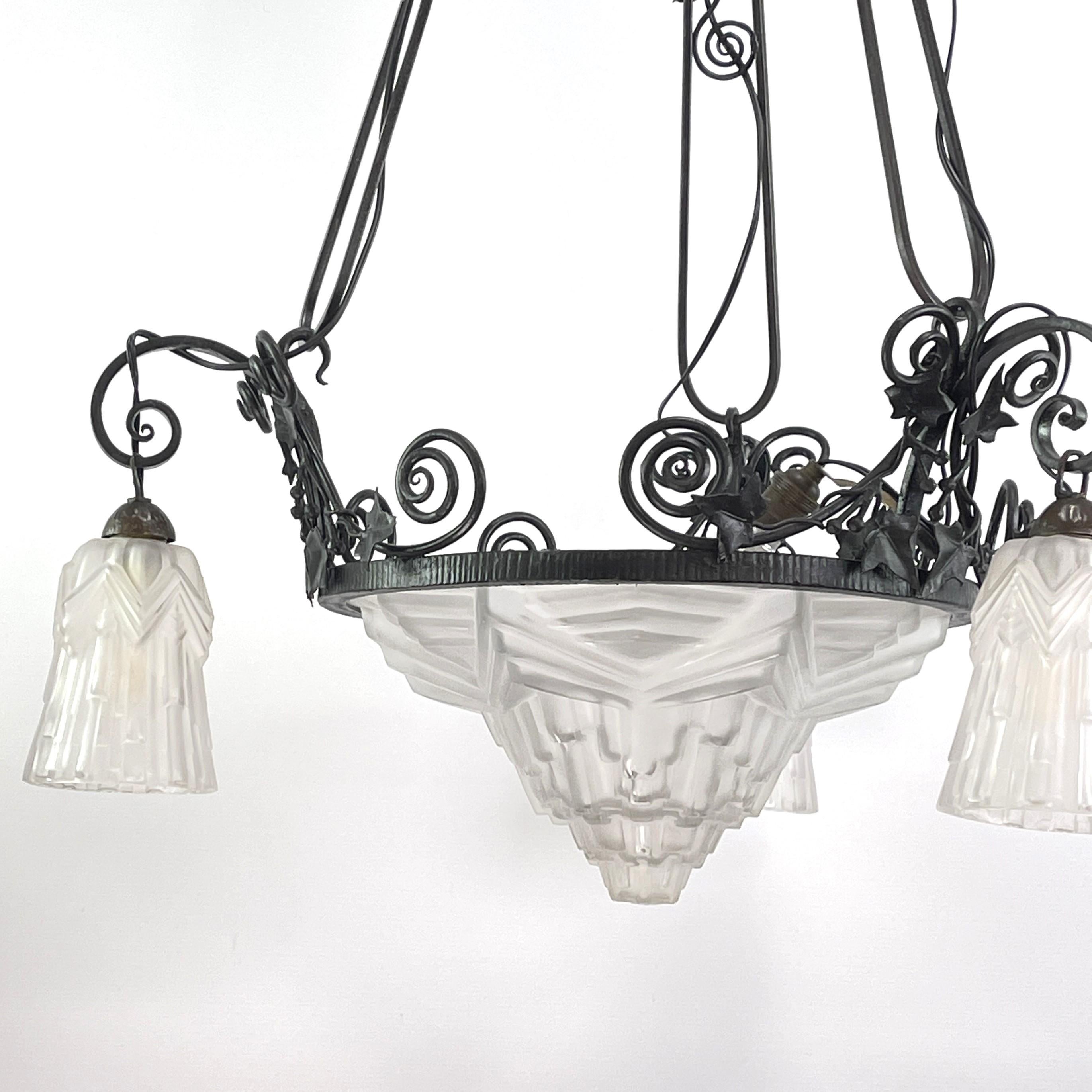 Mid-20th Century Art Deco wrought iron Ceiling Lamp, 1930s For Sale