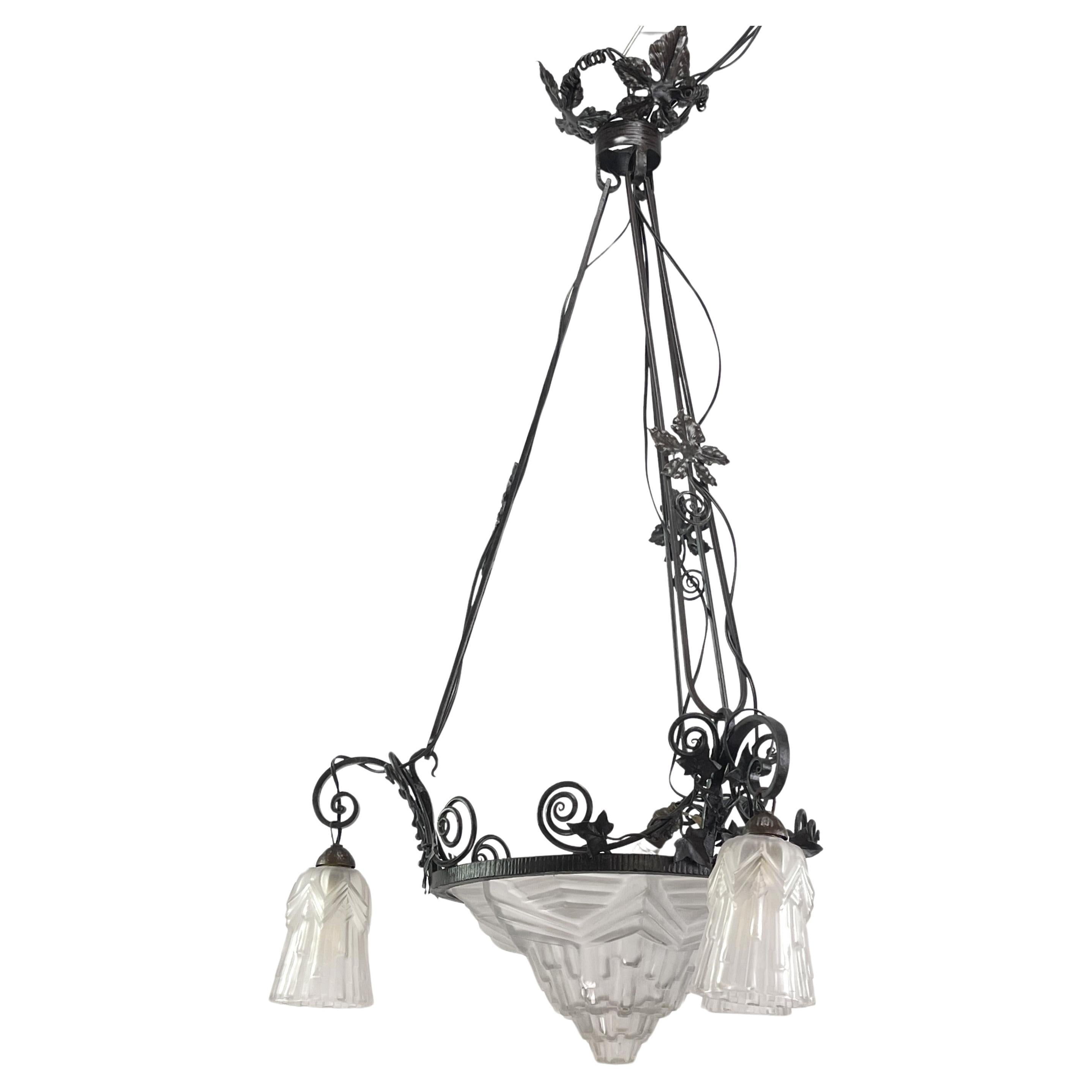 Art Deco wrought iron Ceiling Lamp, 1930s For Sale