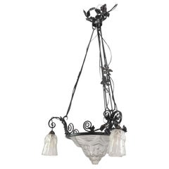 Vintage Art Deco wrought iron Ceiling Lamp, 1930s