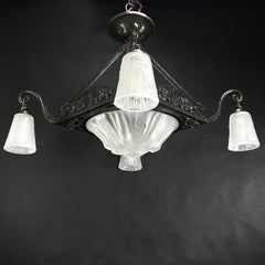 Schmiedeeiserne Deckenleuchte im Art déco-Stil von Muller Freres, Luneville, 1920er Jahre