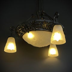 Art Deco wrought iron Ceiling Lamp by Muller Freres, Luneville, 1930s