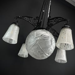 Art Deco wrought iron Ceiling Lamp by Muller Freres, Luneville, 1930s