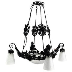 Art Deco wrought iron Ceiling Lamp by Muller Freres, Luneville, 1930s