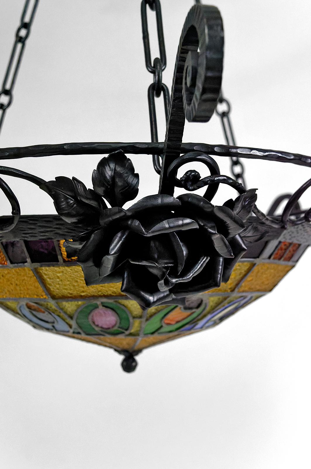 Art Deco wrought iron chandelier by Augustin Louis Calmels, France, Circa 1920 For Sale 5