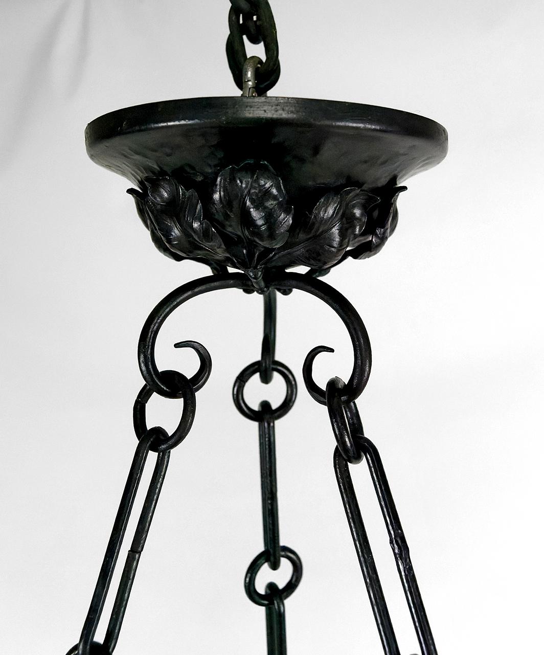 Art Deco wrought iron chandelier by Augustin Louis Calmels, France, Circa 1920 For Sale 11