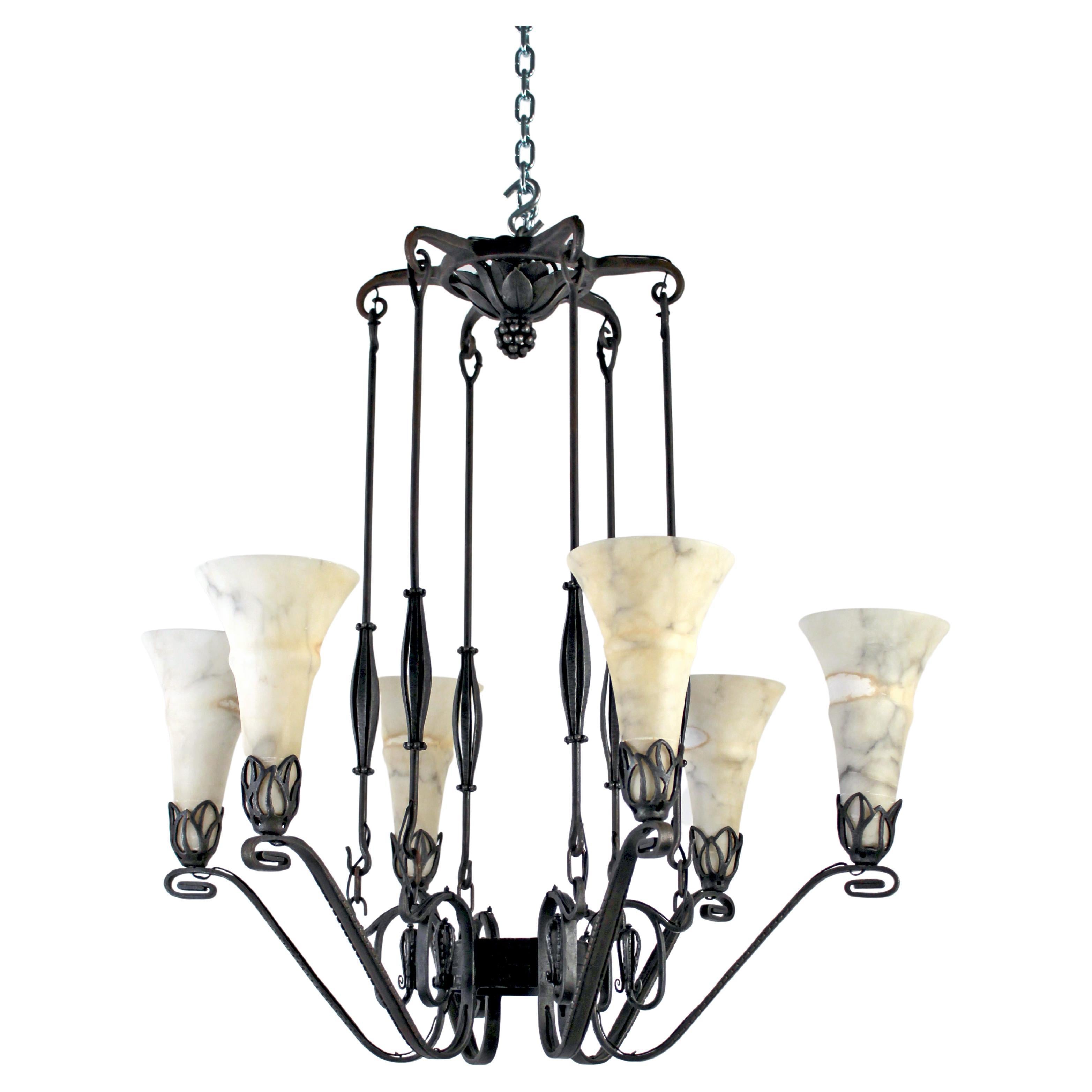 Wrought Iron Chandelier attributed to Edgar Brandt For Sale at 1stDibs