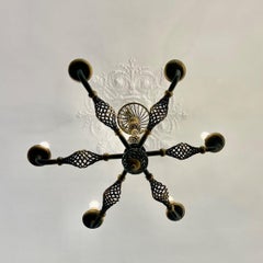 Art Deco Wrought Iron Chandelier with Six Arms, 1940