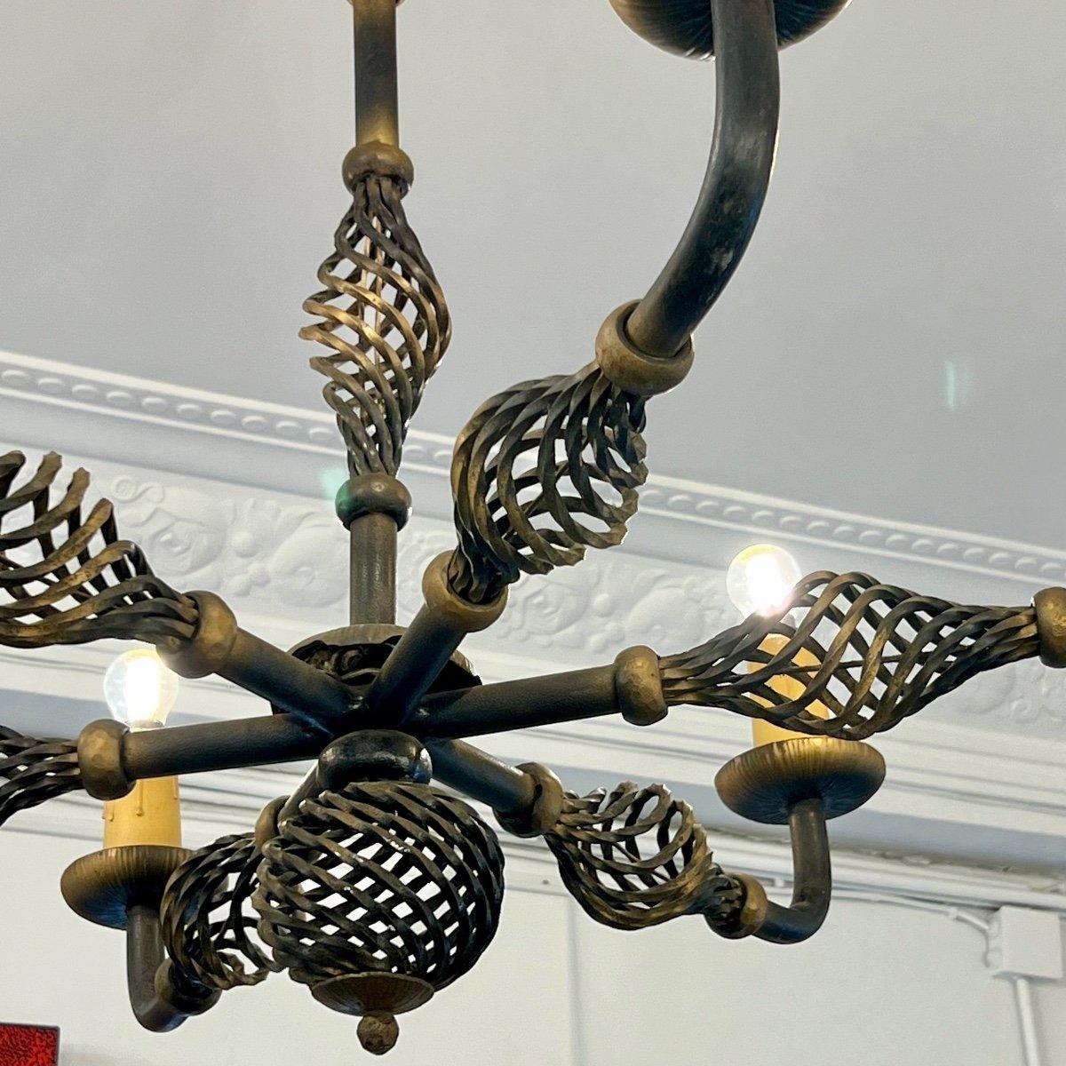 20th Century Art Deco Wrought Iron Chandelier with Six Arms, 1940 For Sale