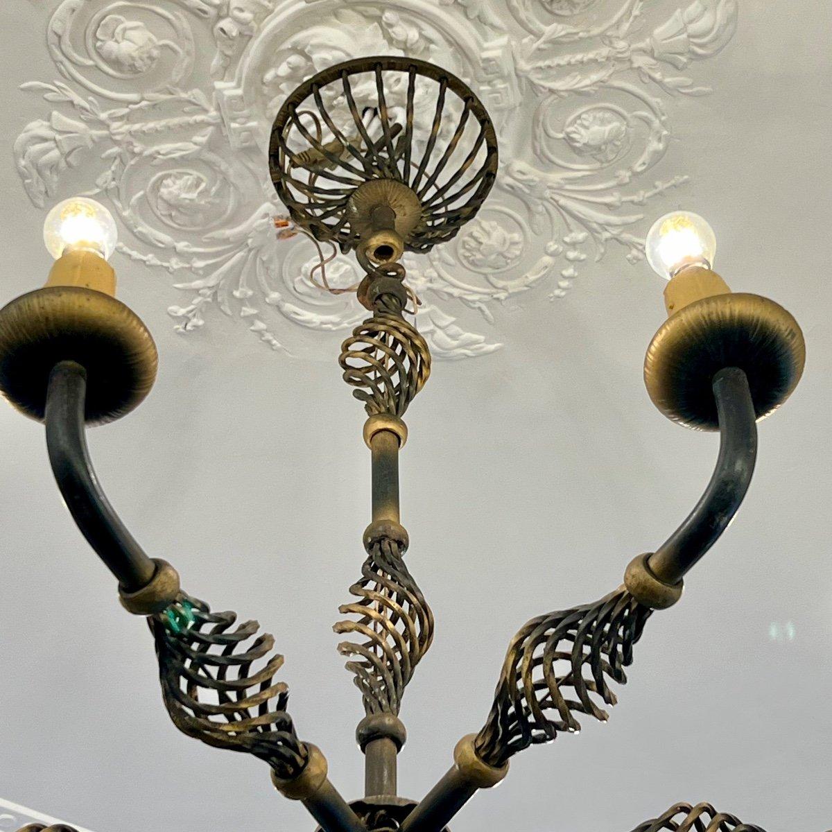 Art Deco Wrought Iron Chandelier with Six Arms, 1940 For Sale 1