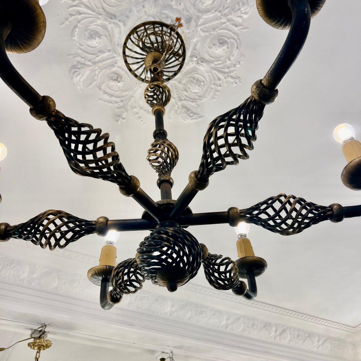 Art Deco Wrought Iron Chandelier with Six Arms, 1940 For Sale 2