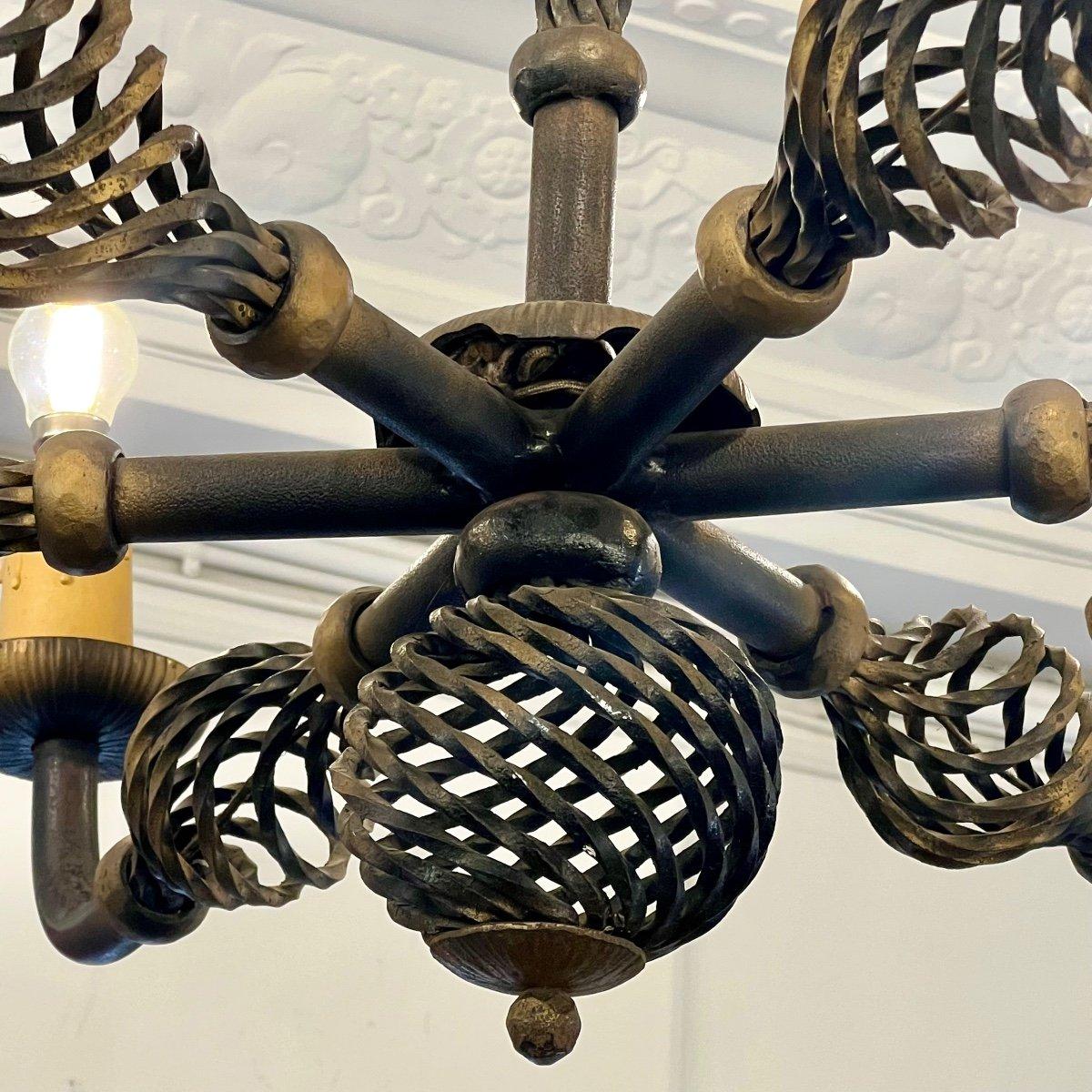 Art Deco Wrought Iron Chandelier with Six Arms, 1940 For Sale 3