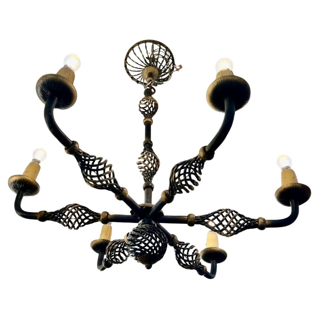Art Deco Wrought Iron Chandelier with Six Arms, 1940 For Sale