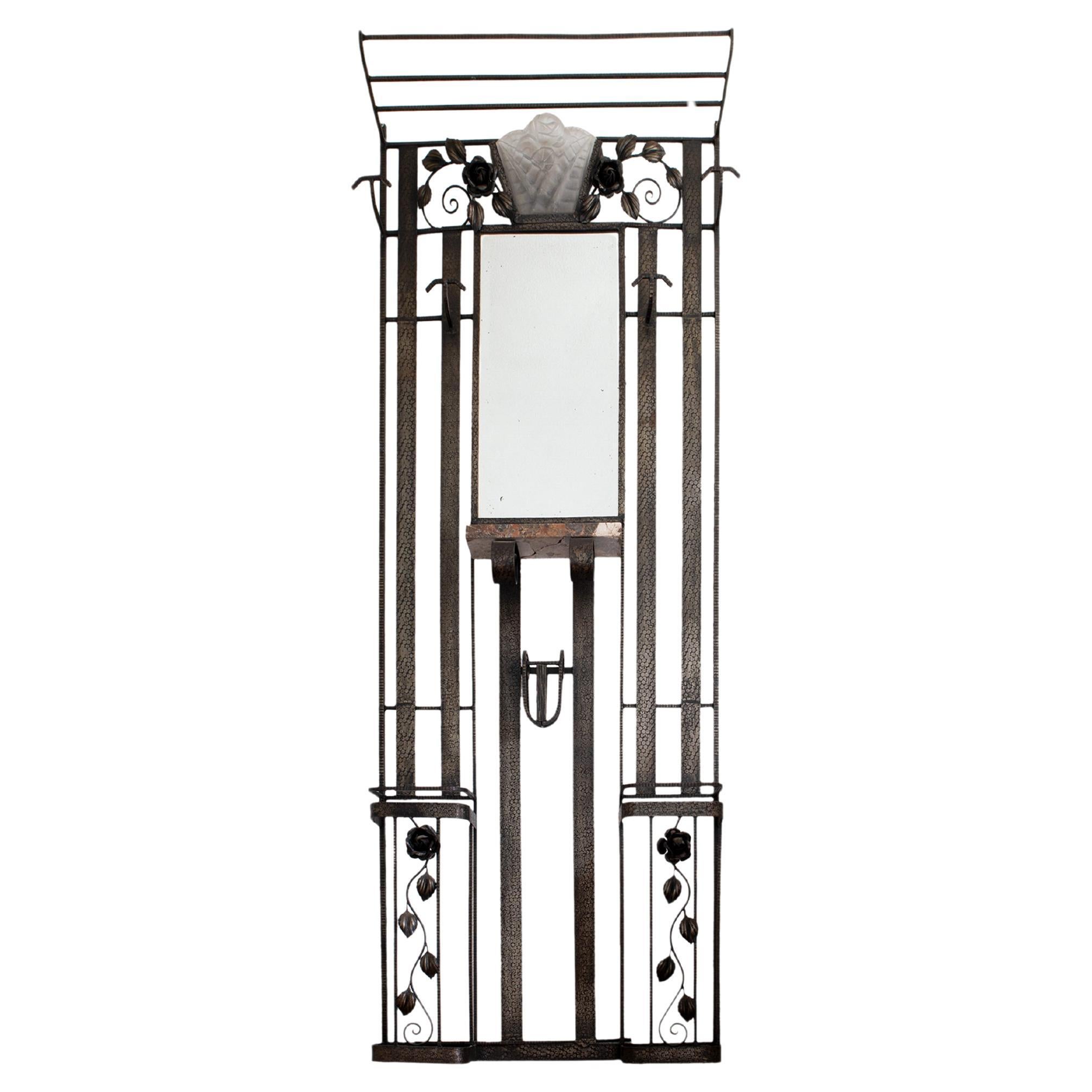 Porte-manteau, arbre d'entrée, Stand Umbrella en fer forgé Art Déco, 1920