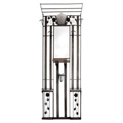 Art Deco Wrought Iron Coat Rack with Lights & Mirror, Hall Tree, Umbrella Stand