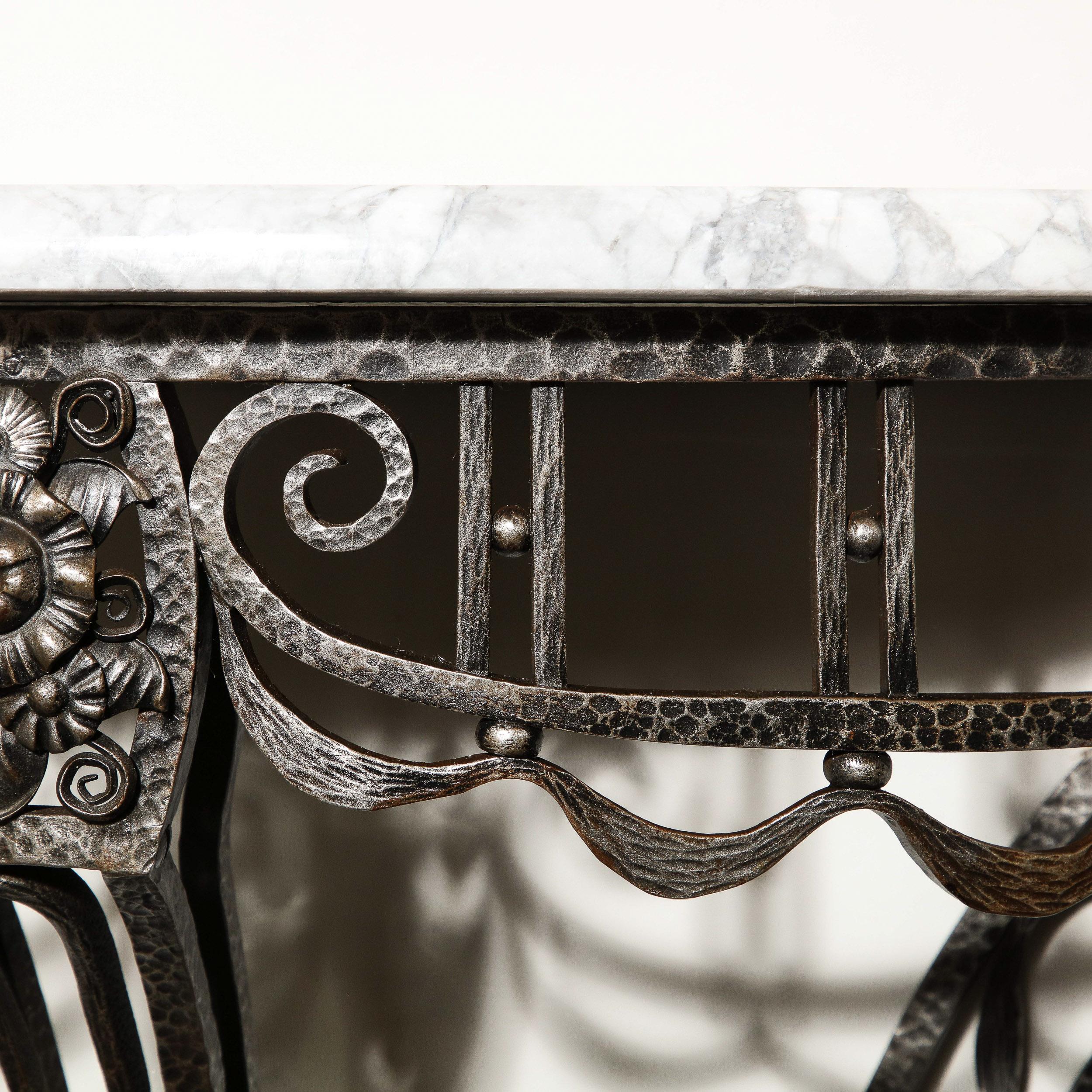 Art Deco Wrought Iron Console Table w/ Stylized Geometric Details & Grey Marble For Sale 5