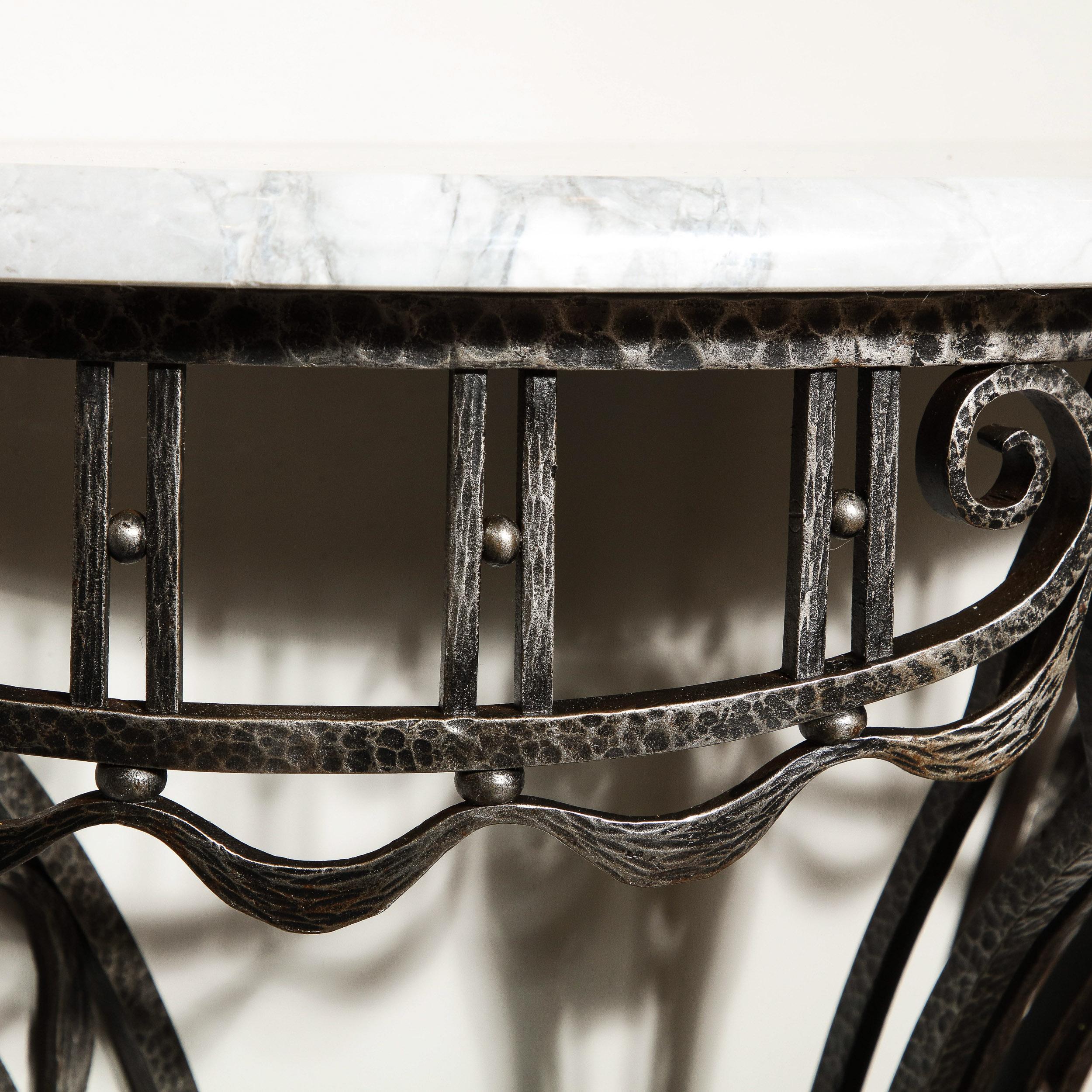 Konsolentisch aus Schmiedeeisen im Art déco-Stil mit stilisierten geometrischen Details und grauem Marmor 9